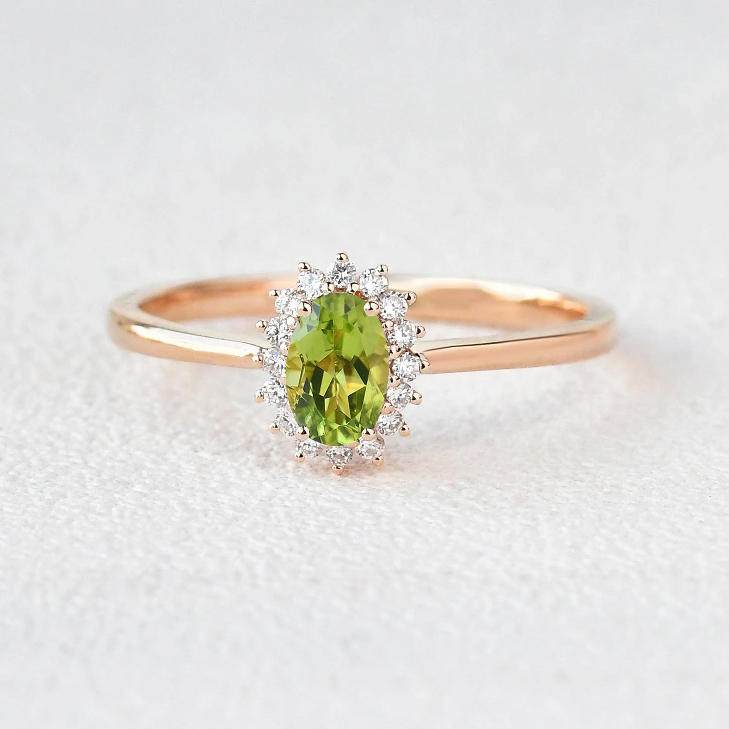 Elegant Oval Peridot & Moissanite Halo Engagement Ring for Women - Perfect for Proposals, Weddings & Anniversary Gifts