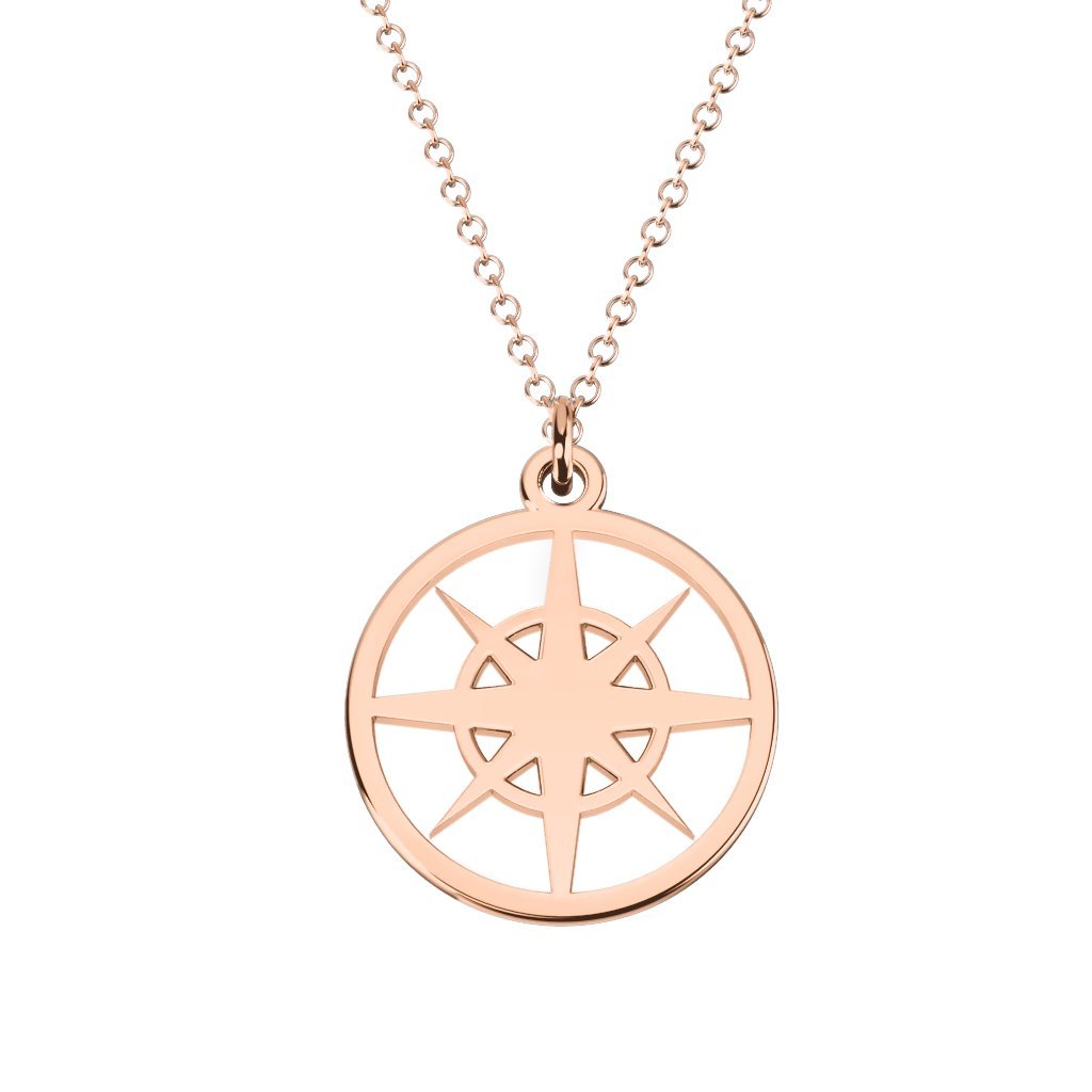 14K Gold Compass Cutout Disc Necklace for Women - Dainty Minimalist Jewelry by JEWLR | Perfect for Travel, Gifts & Everyday Wear