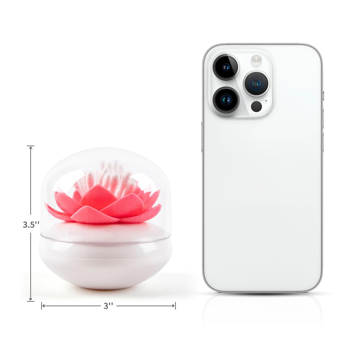 Bloss Lotus Cotton Swab Holder - Dustproof Q-tip Organizer with Lid, Pink Home Decor for Bathroom, Vanity & Makeup Station | Cute Toothpick & Cotton Bud Storage Solution