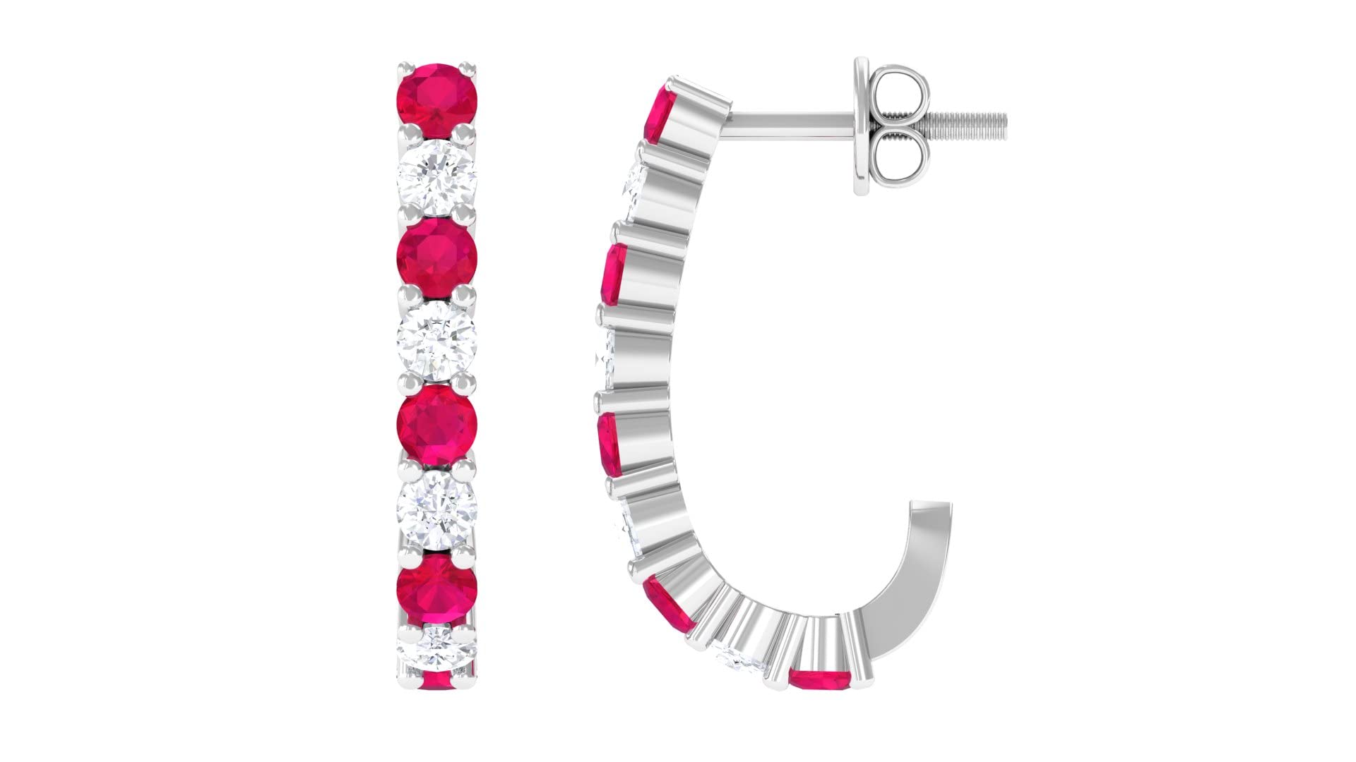Natural AAA Certified Ruby Hoop Earrings with Moissanite - Screw Back Stud Earrings for Women | Perfect Gift for Anniversary, Birthday & Special Occasions | Elegant Jewelry for Parties, Weddings & Date Nights