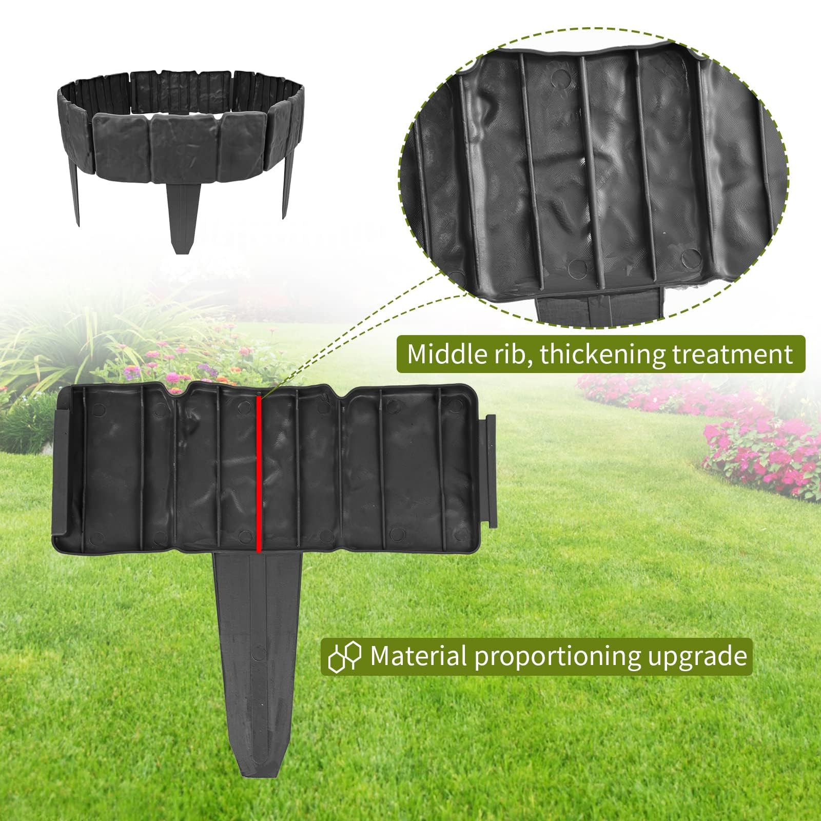 16 FT No Dig Landscape Edging - Imitation Stone Effect Garden Border for Flower Beds & Lawn (Black-20) | Durable Outdoor Yard Decor for Landscaping & Garden Design