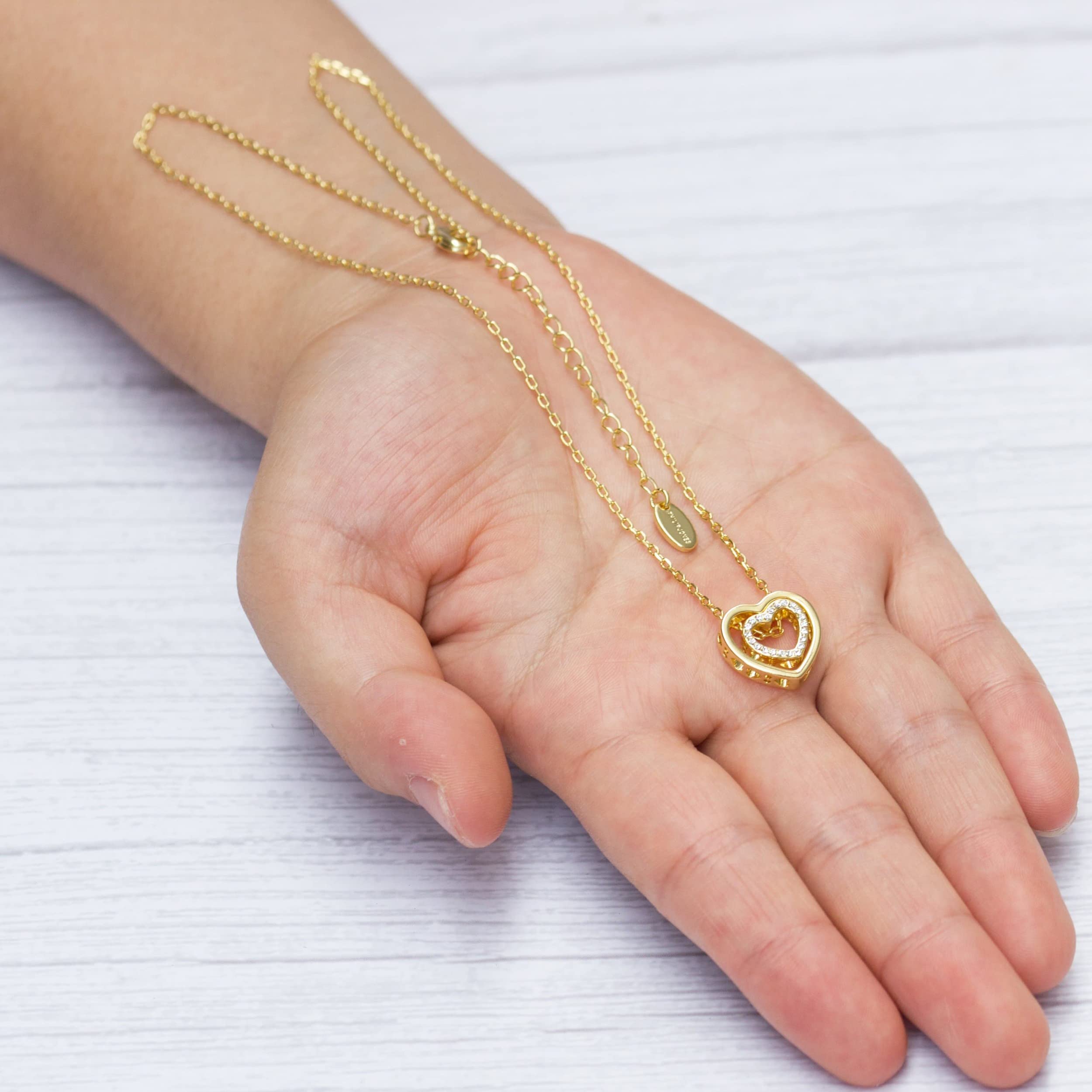 Gold Plated Double Heart Necklace with Zircondia® Crystals - Perfect Gift for Her