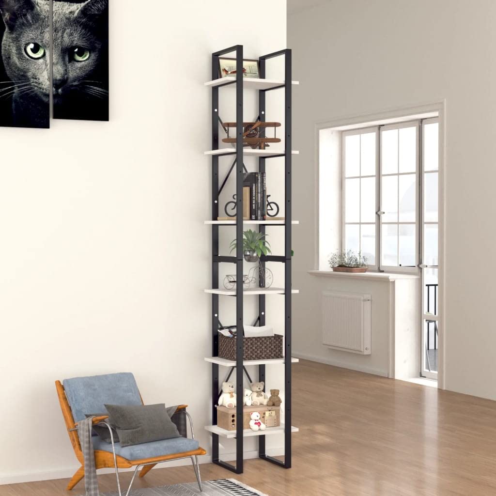 6-Tier Bookcase Storage Cabinet - Multipurpose Bookshelf & Display Shelf for Living Room, Bedroom - White Chipboard Organizer (15.7