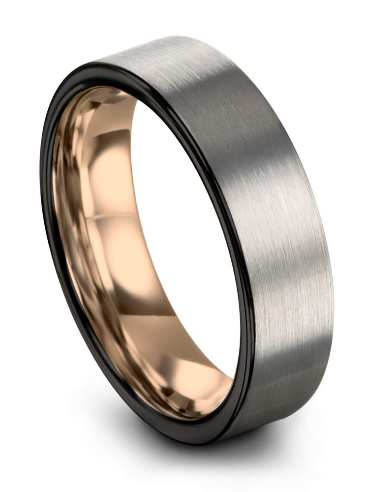 Midnight Rose Collection Tungsten Wedding Band Ring - 7mm Unisex Ring for Men & Women - 18k Rose Gold & Yellow Gold Plated - Flat Cut Black & Grey Brushed Polish - Perfect for Anniversaries, Engagements & Everyday Wear
