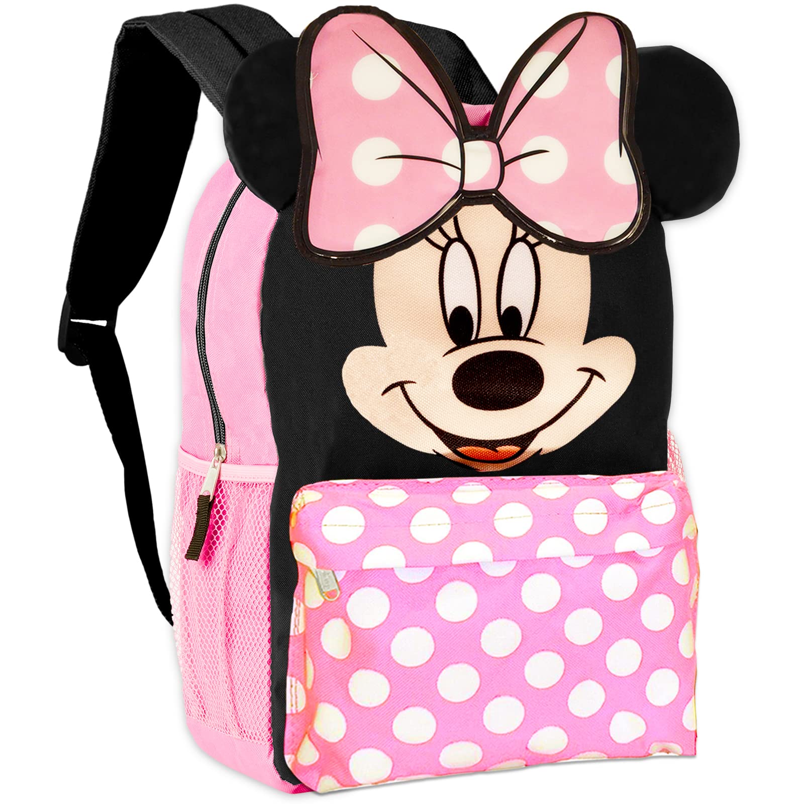 Minnie Mouse Small Backpack - Disney Happy Face Design - Perfect for School, Travel & Everyday Use