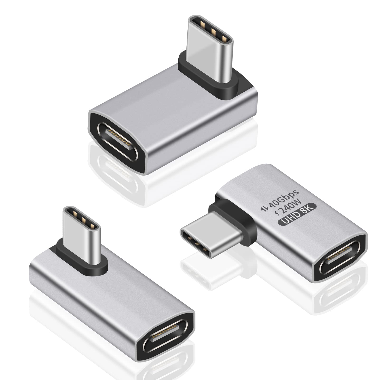 90° USB C Adapter 3Pack - 40Gbps, 240W, 8K Video for MacBook & Steam Deck