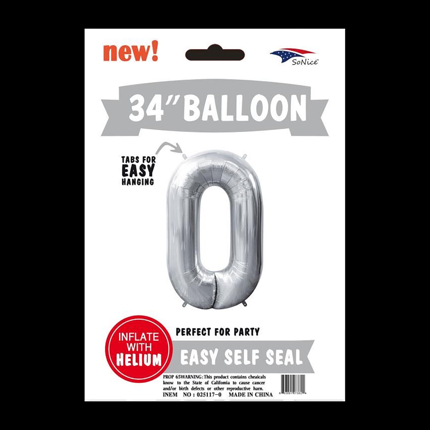 Silver Number 0 Foil Balloons (34
