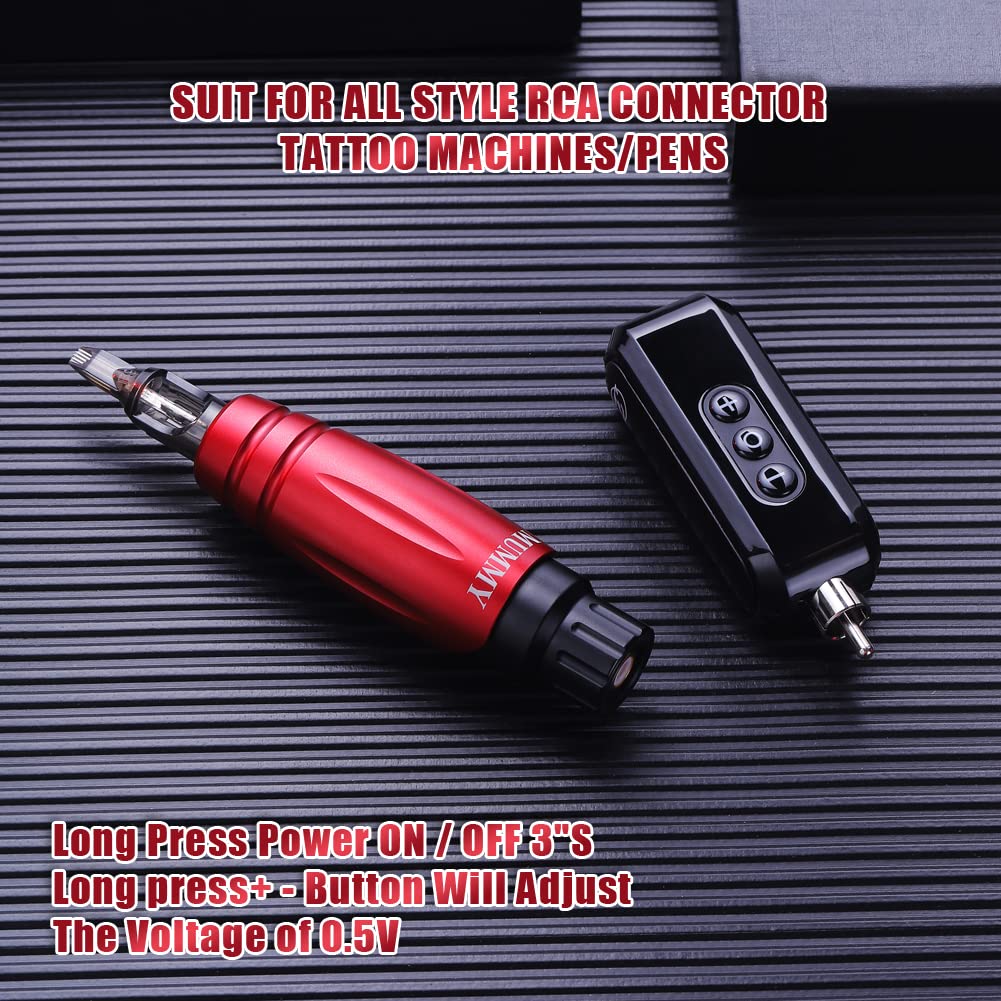 Professional Mummy Tattoo Machine Pen Kit with Power Supply & Battery - 10pcs Tattoo Cartridge Needles (Red) - Perfect for Tattoo Artists & Beginners, Home & Studio Use