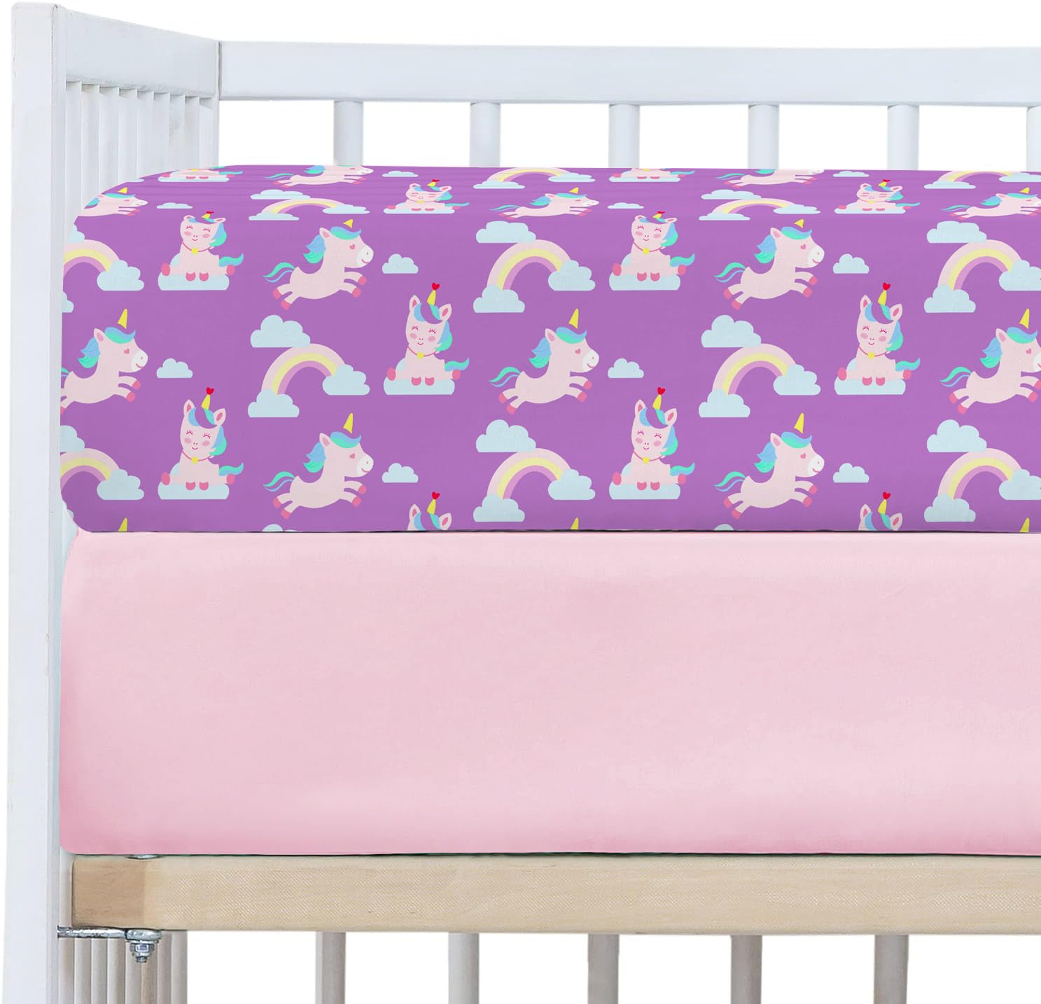 **Soft Unicorn Crib Sheets for Girls - 2 Pack Toddler Bedding Set with Rainbow Design, Purple Microfiber Baby Bed Sheets (28x52 Inches) - Perfect for Nursery, Daycare & Gift Ideas**