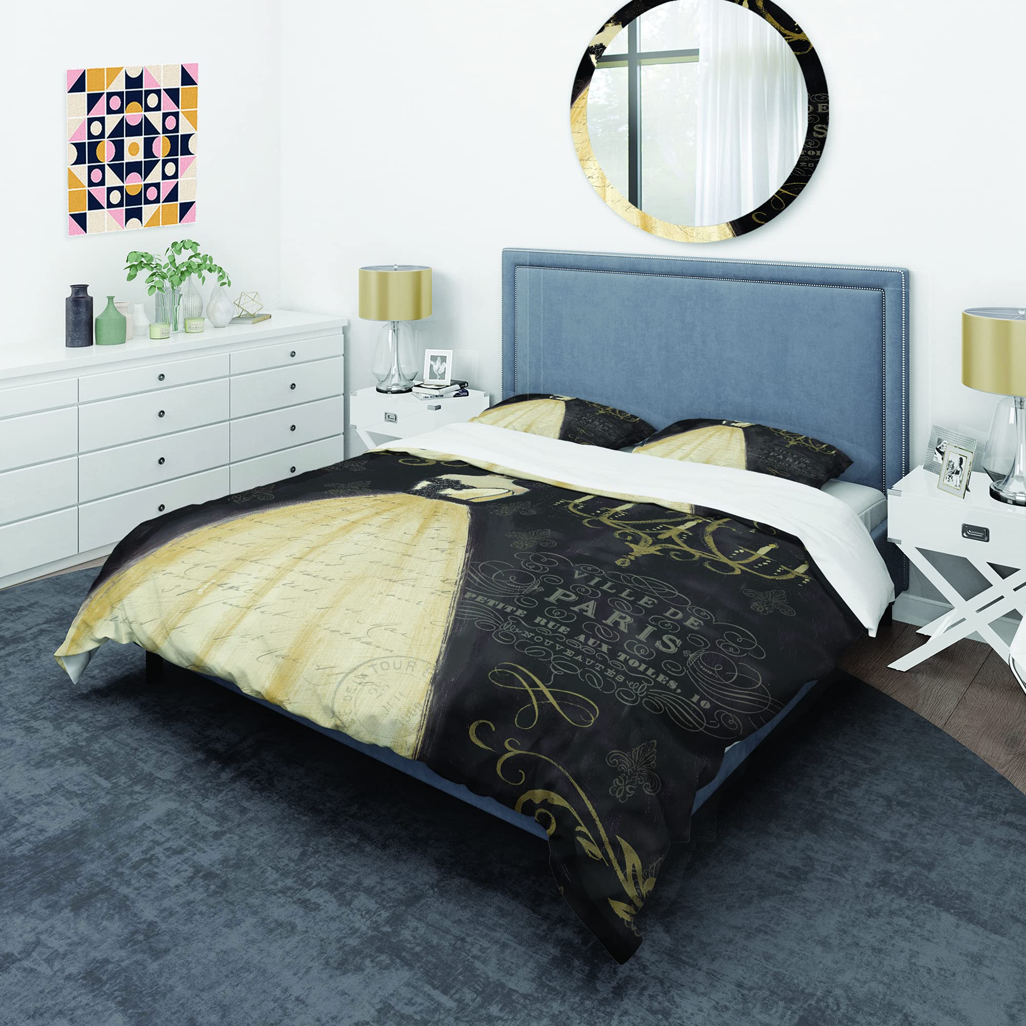 DesignQ French Chandeliers Couture III Traditional Black Duvet Cover Set - Twin Size 3-Piece Bedding Set | Luxury All-Season Comforter Cover for Guest Room, Master Bedroom & Dorm Decor