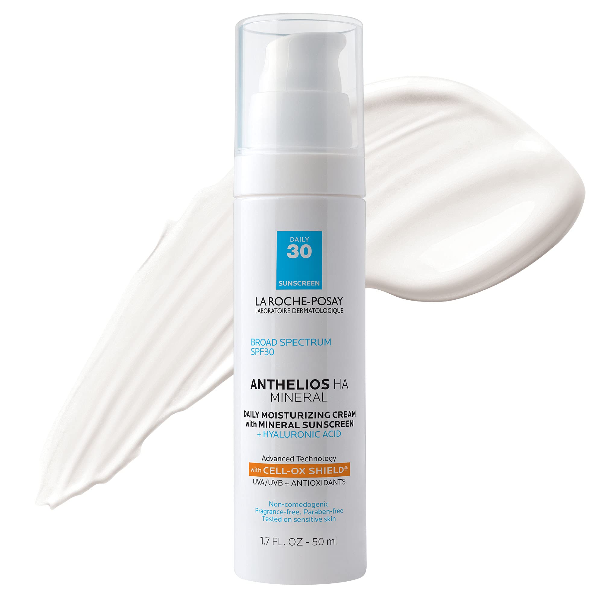 La Roche-Posay Anthelios 100% Mineral Sunscreen Moisturizer with Hyaluronic Acid | Broad Spectrum SPF 30 Face Sunscreen with Zinc Oxide & Titanium Dioxide | 1.7 fl. oz | Daily UV Protection for Sensitive Skin | Perfect for Outdoor Activities & Beach Days