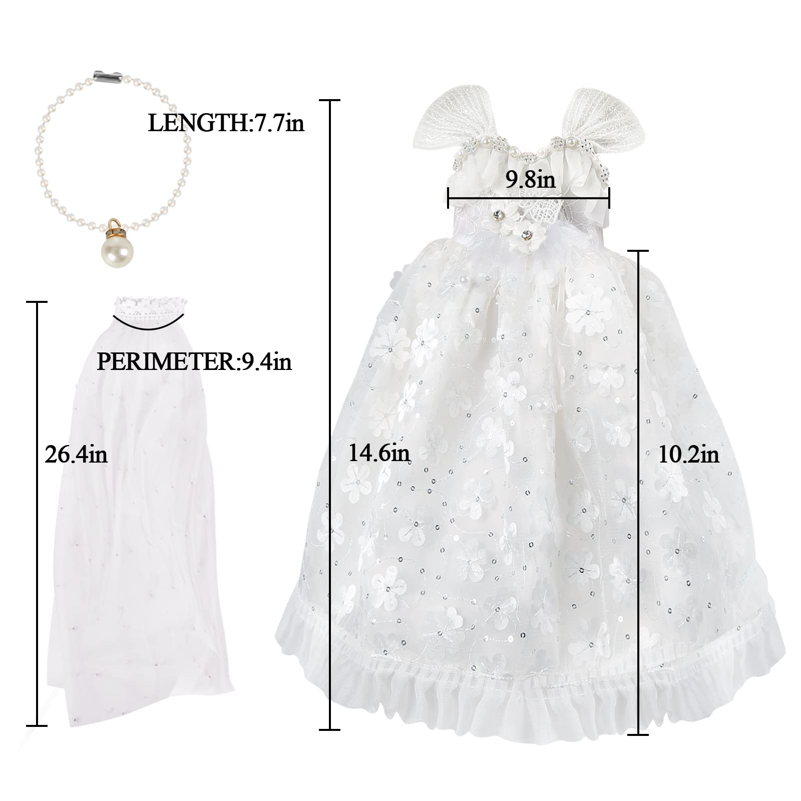 18 Inch Girl Doll Wedding Dress Set - 3 Piece Bridal Outfit with Accessories for 18