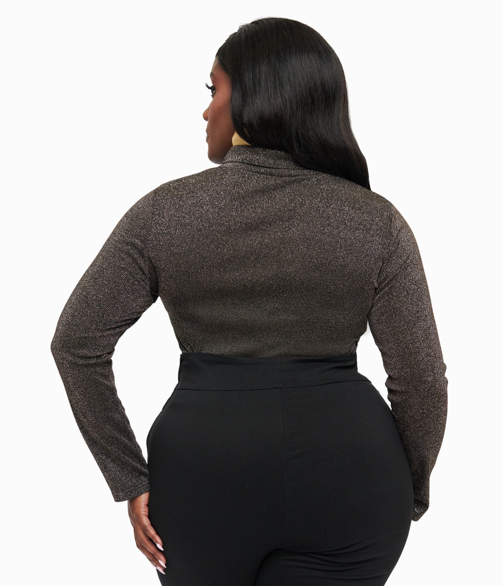 Vintage 1950s Plus Size Black Opal Lurex Mock Turtleneck Top for Women - Retro Style Party & Holiday Outfit