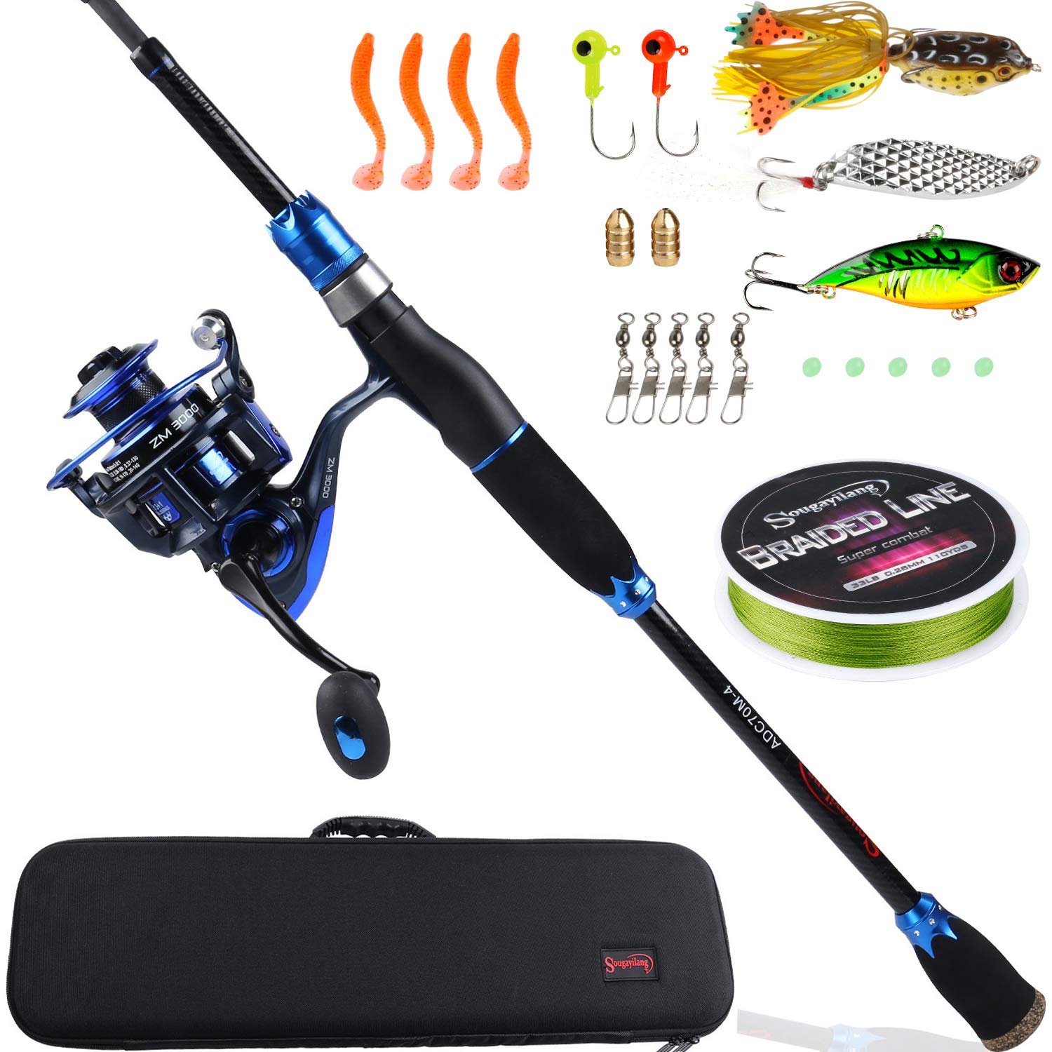Sougayilang Spinning Fishing Rod and Reel Combo - 24-Ton Carbon Fiber Portable Fishing Pole with Spinning Reel for Freshwater Fishing - Ideal for Travel, Camping, and Outdoor Adventures