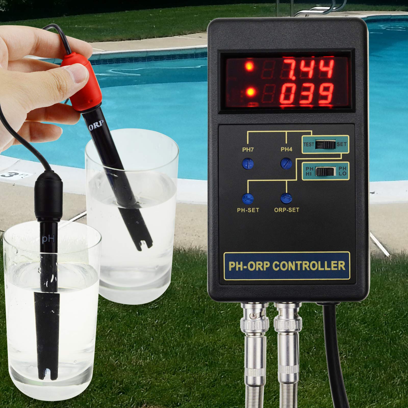Digital pH & ORP Controller - Water Quality Monitor Tester with Replaceable BNC Electrode (0-14pH / ±1999mV) for Aquariums, Pools & Hydroponics
