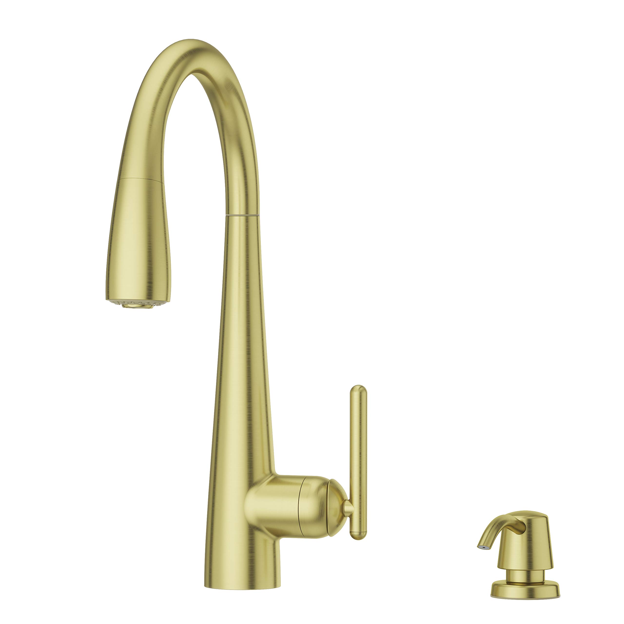 Pfister GT529-SMBG Lita Single Handle Pull-Down Kitchen Faucet with Soap Dispenser in Brushed Gold Finish | Modern Water-Saving Design for Home Kitchen Sink | Perfect for Cooking, Washing Dishes & Food Prep