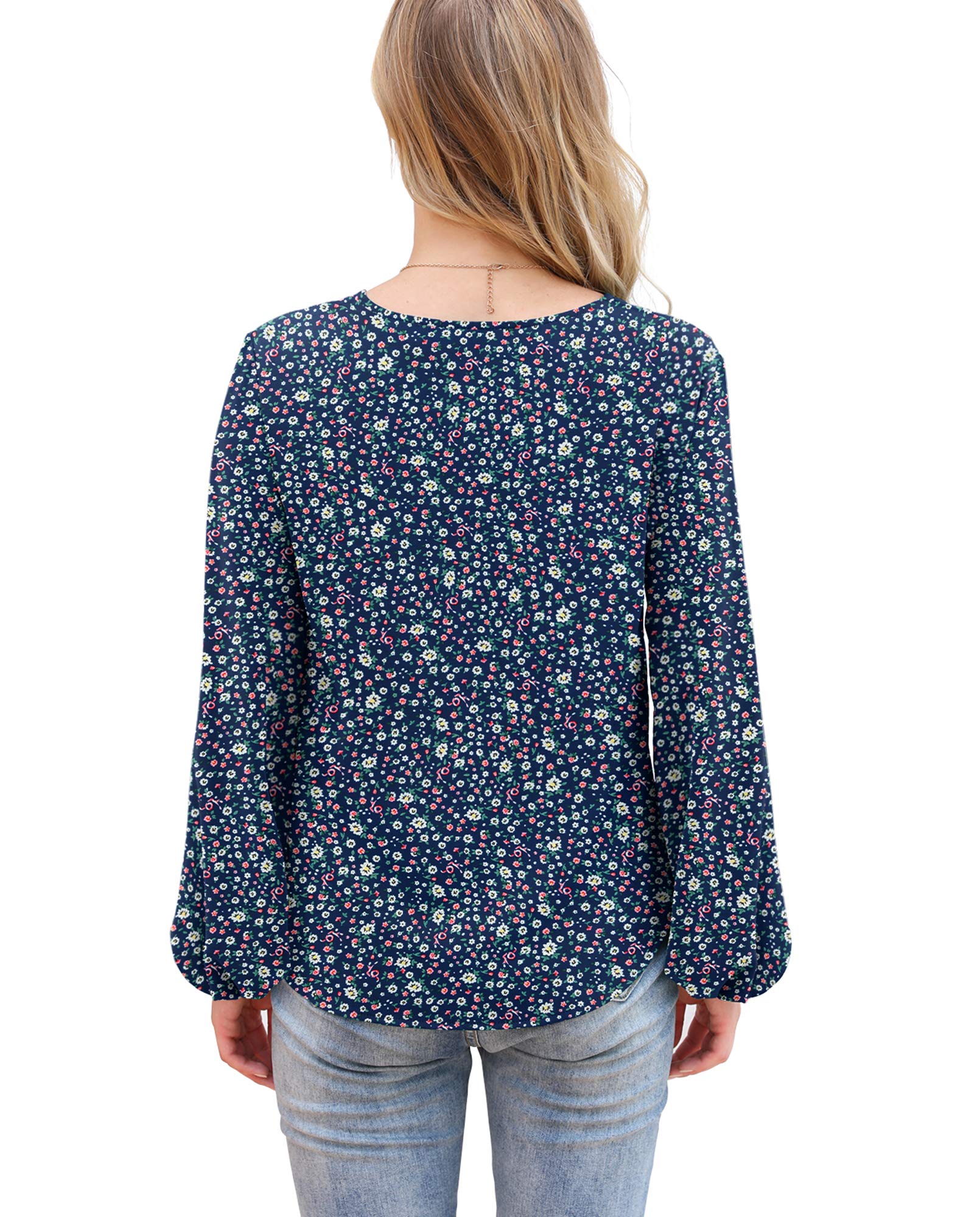 VIISHOW Women's Floral Chiffon Blouse with Tie Front Knot & Lantern Sleeves - Loose Fit V-Neck Tops for Casual Wear, Office, and Date Nights