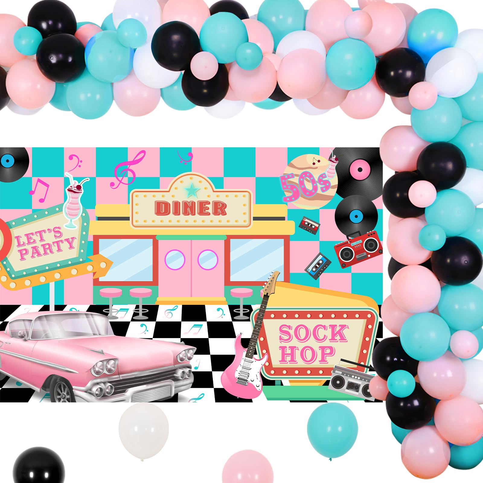 50's Theme Party Decorations Sock Hop - Retro 50s Party Supplies for Adults with Music Note Balloons, Disco Ball Decor & Unique Backdrop - Perfect for Birthday, Anniversary & 1950s Themed Events