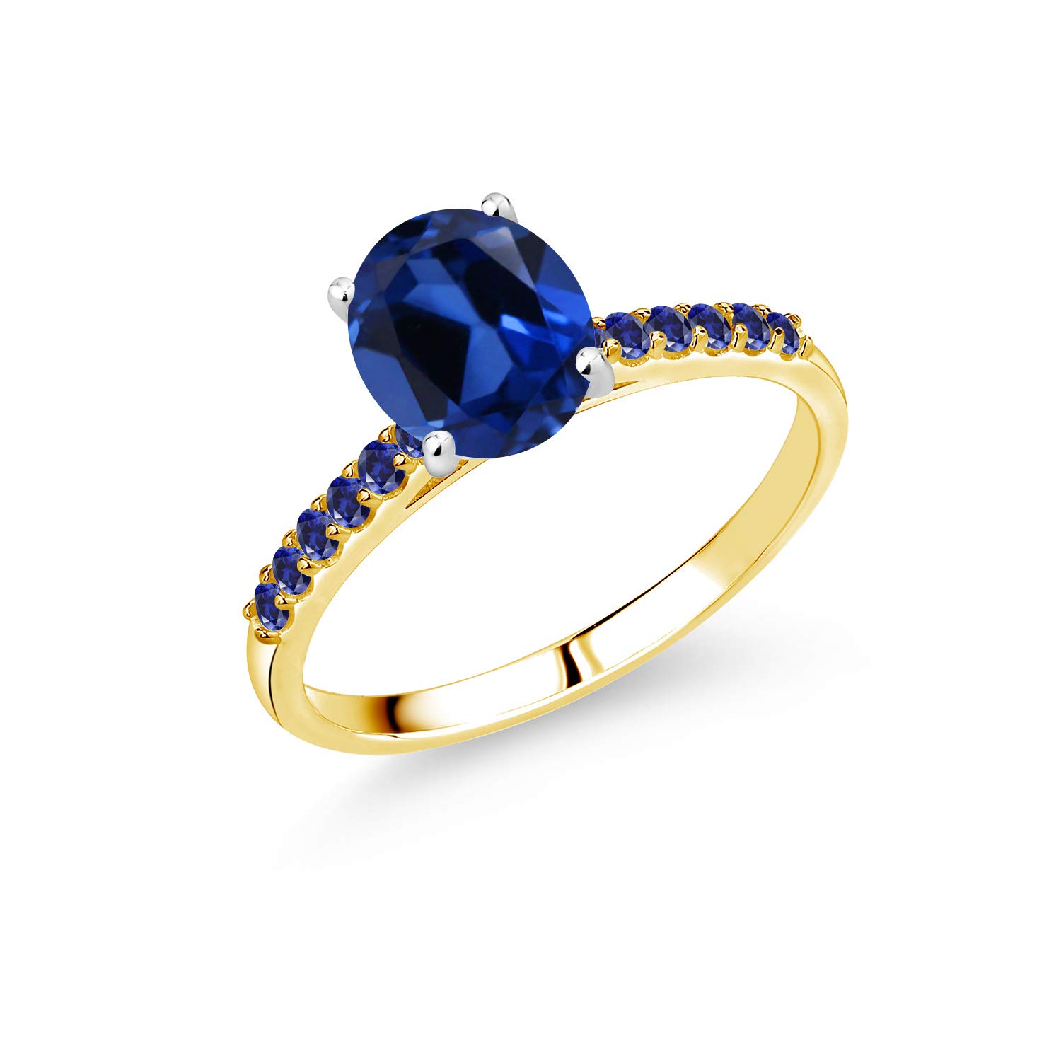 3.54 Ct Oval Blue Created Sapphire 10K Yellow Gold Ring with White Gold Prongs - Elegant Engagement & Wedding Jewelry for Women | Gem Stone King