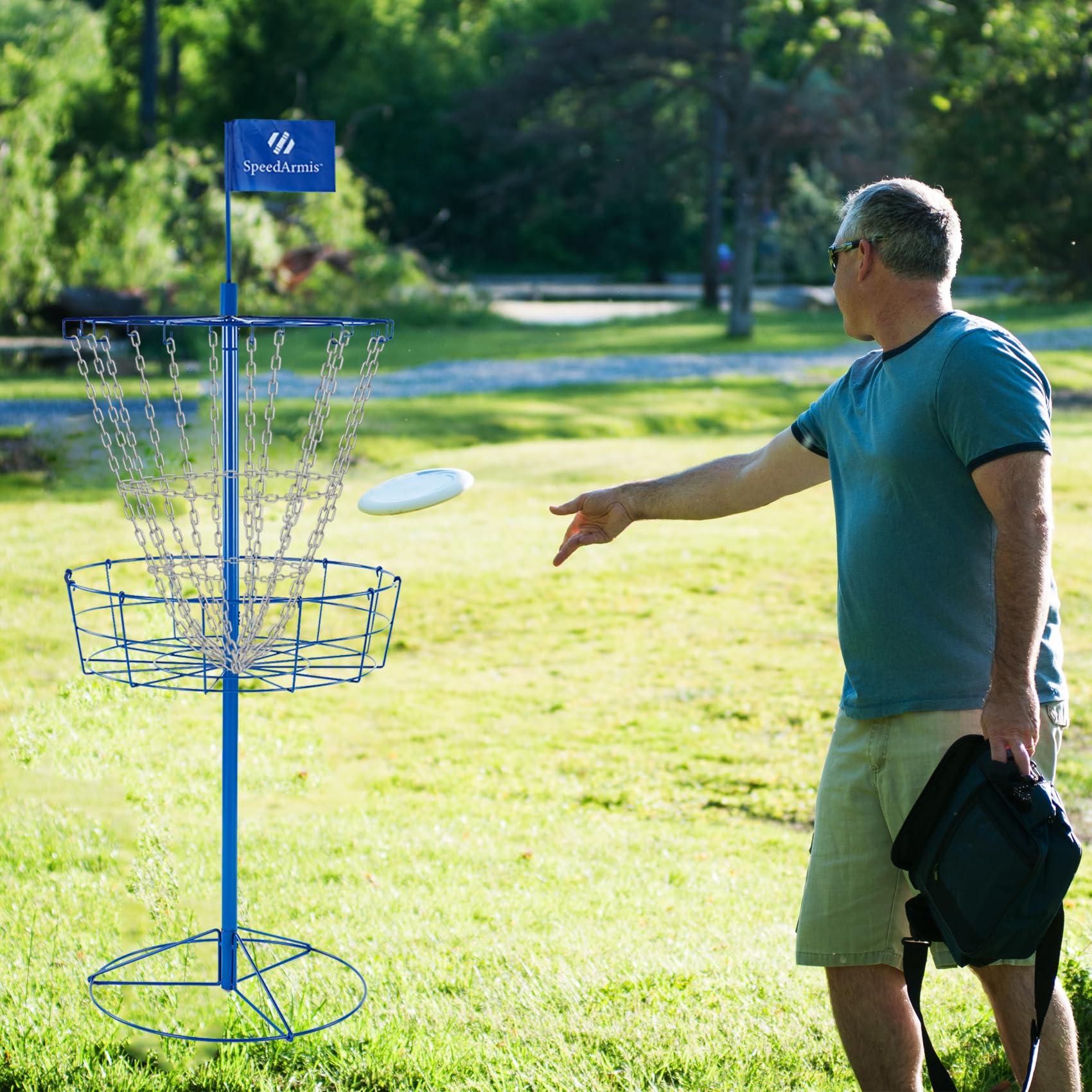 Portable Disc Golf Basket Target with Heavy Duty 12 Double Steel Chains - Professional Disc Golf Equipment for Backyard, Park & Tournament Practice