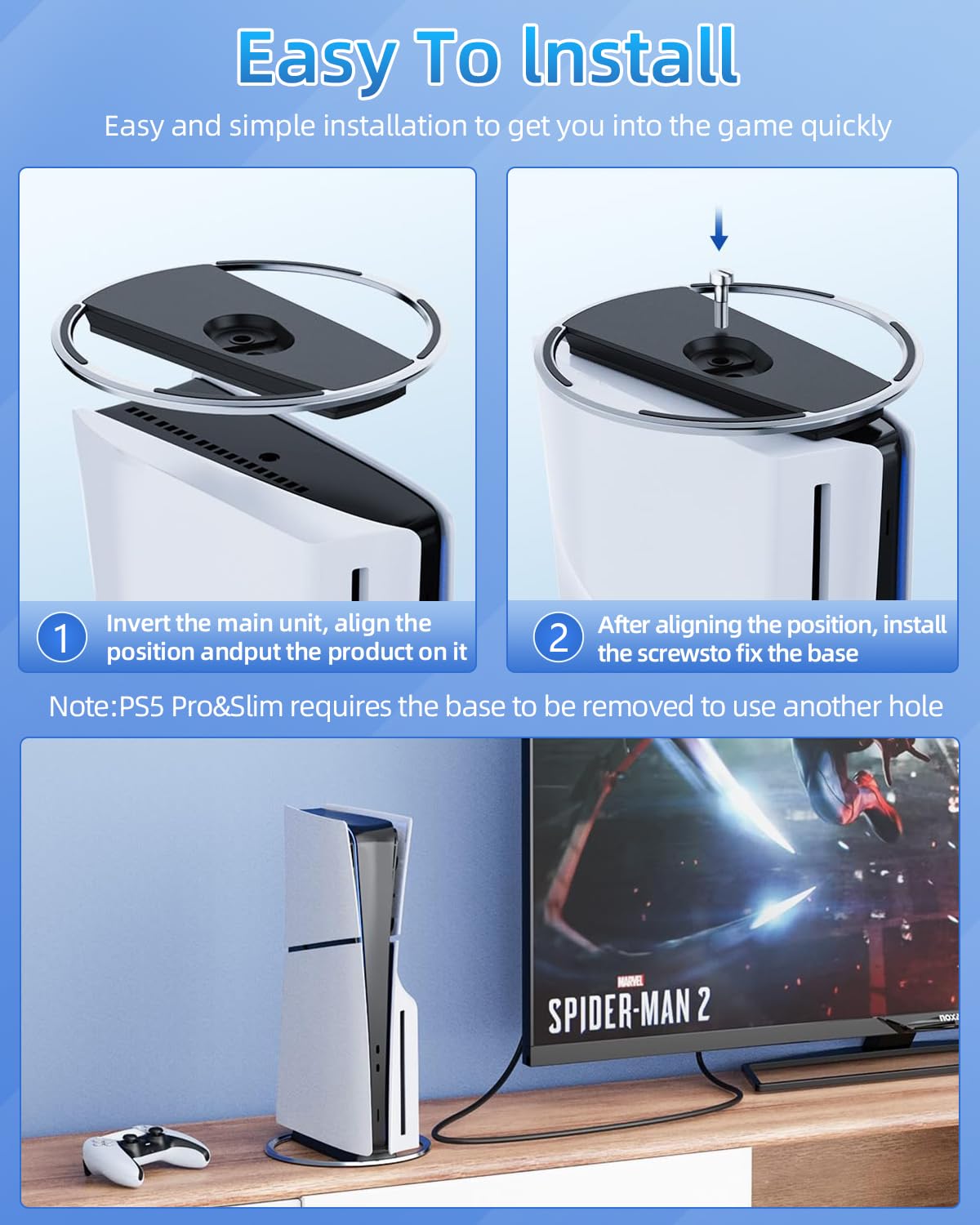 Vertical Stand for PS5 PRO/PS5/PS5 Slim Console (Disc & Digital) - Non-Slip Base, Minimalist Design, Easy Installation | Perfect for Gaming Setup, Living Room & Bedroom Organization | PlayStation 5 Accessories