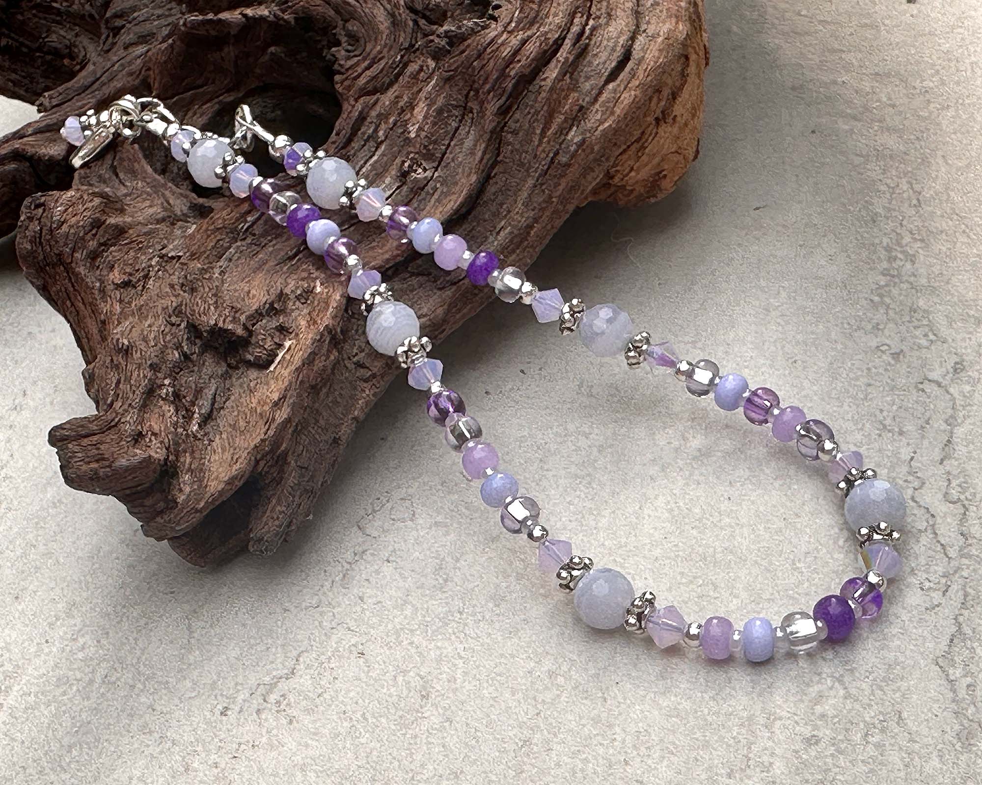 Purple Chalcedony Gemstone Beaded Anklet Bracelet for Women - Elegant Handmade Adjustable Ankle Jewelry for Boho, Beach, Yoga & Summer Outfits