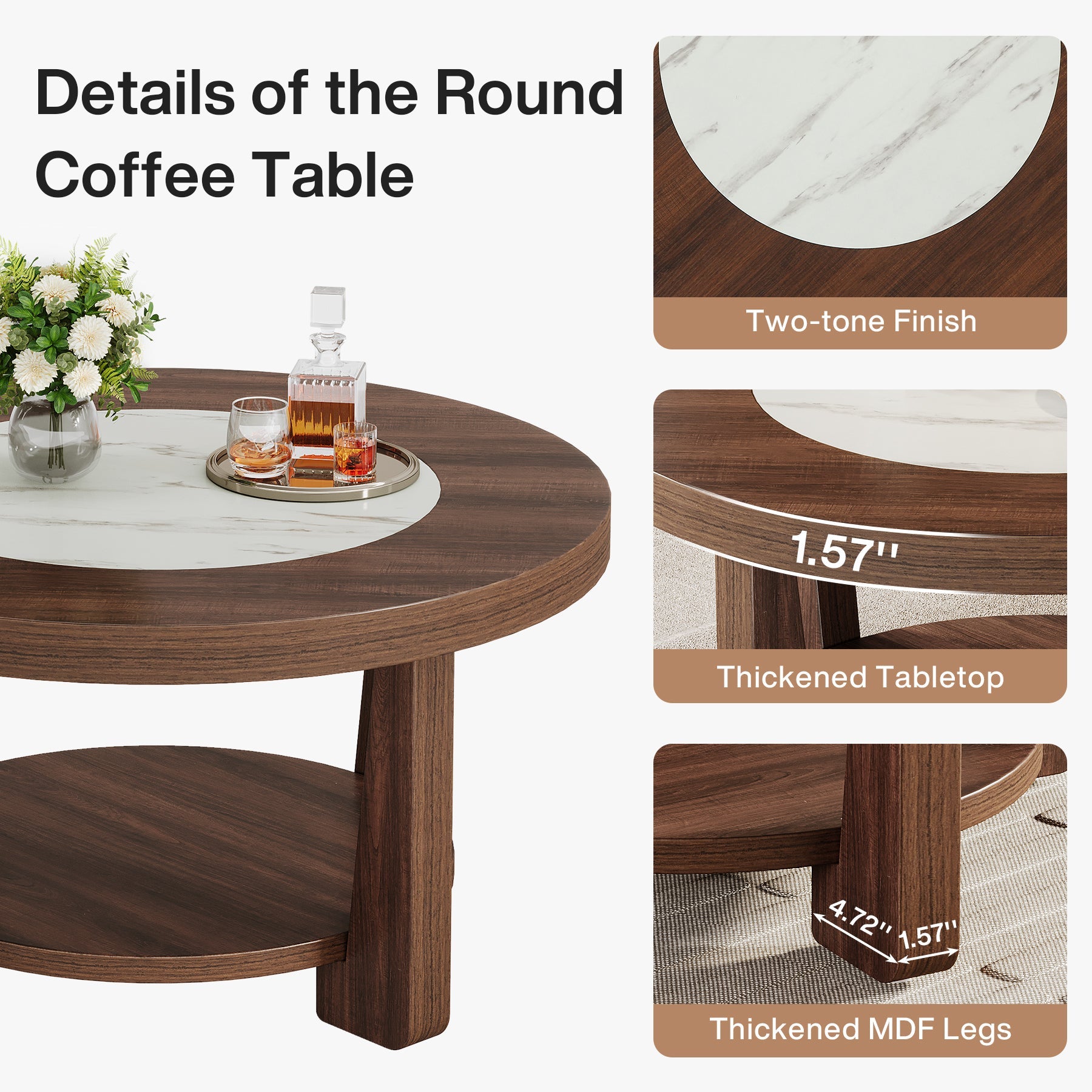 2-Tier Round Wood Coffee Table - Modern Accent & Center Table for Living Room, Bedroom, or Office Decor