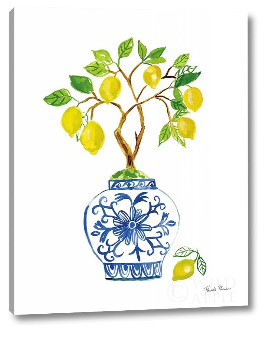 Lemon Chinoiserie II by Farida Zaman - 19x24 Inch Canvas Art Print - Gallery Wrapped Ready to Hang Wall Decor - Perfect for Living Room, Bedroom & Office