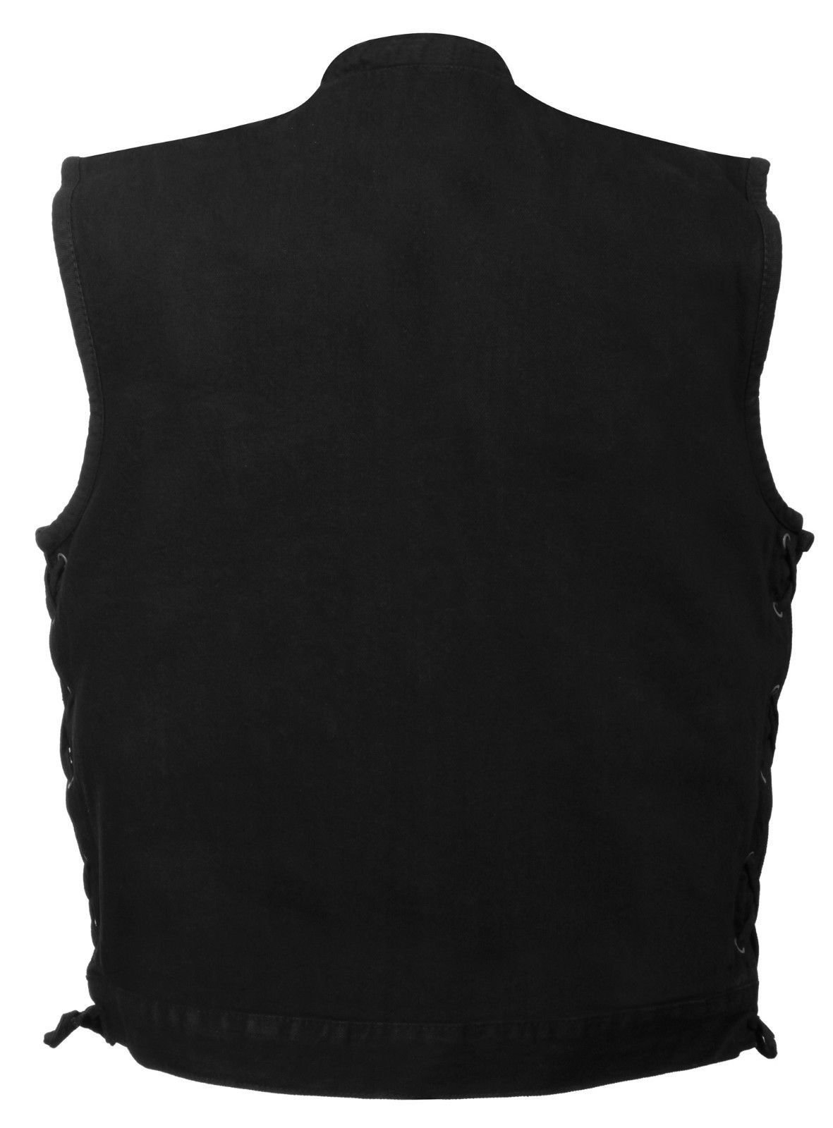 Men's Motorcycle Vest - Black Denim Biker Jacket with Side Laces & Zipper Gun Pockets | Sons of Anarchy Style | 2XL Regular Size | Perfect for Riding, Motorcycle Clubs & Casual Outfits