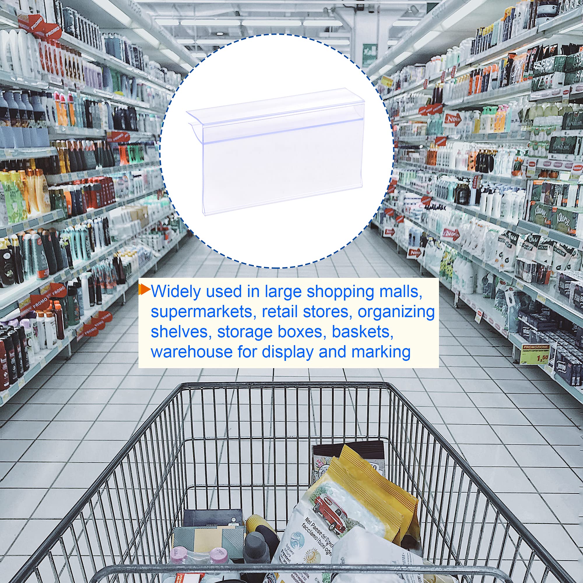 Meccanixity Clear Plastic Label Holder 100x42mm for 4-8mm Glass Shelves - Pack of 30 | Perfect for Retail Stores, Pantry Organization & Product Labeling
