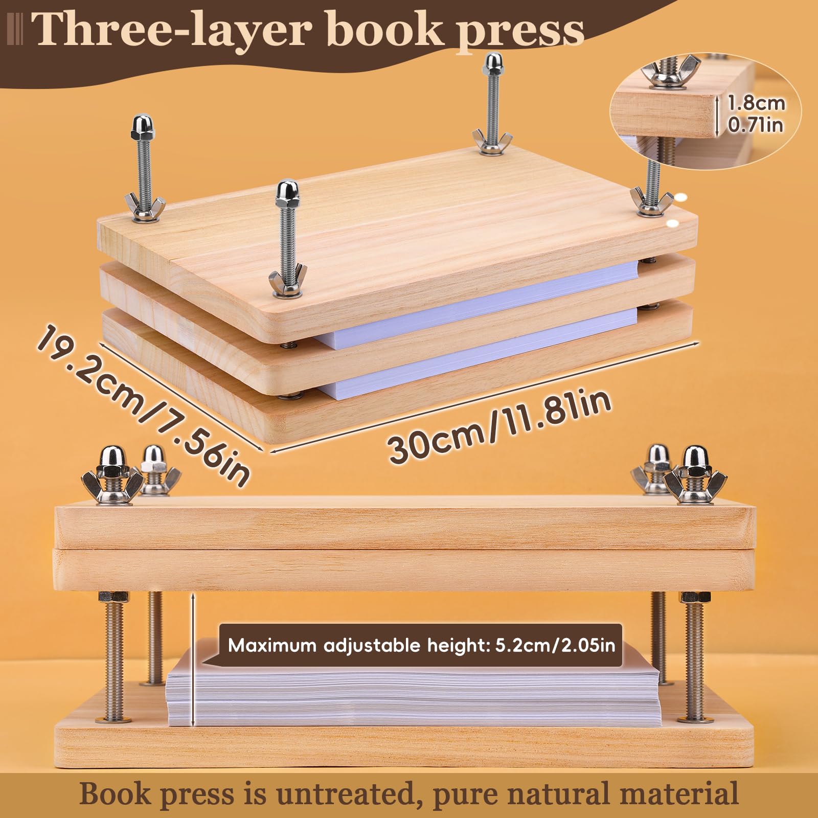 JUPEAN 34-Piece Book Binding Kit with 11.81”x7.56” Book Press - Includes Bone Folder, Needles, Waxed Threads & Awl - Complete Bookbinding Tools Set for Beginners - Perfect for DIY Journals, Scrapbooks & Handmade Gifts