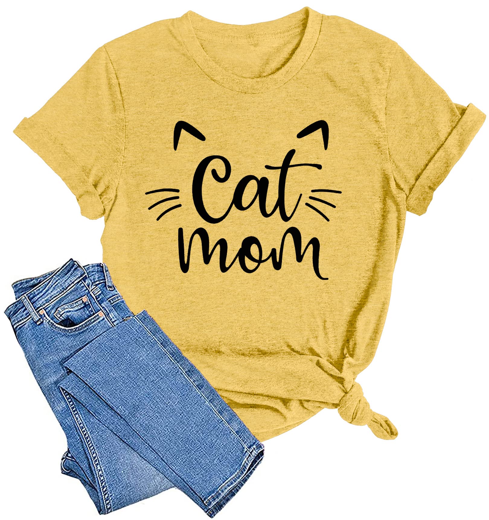 Funny Cat Mom T-Shirts for Women - Cute Cat Mama Graphic Tees - Perfect Pet Lover Gifts for Cat Owners - Ideal for Casual Wear, Cat Parties & Everyday Outfits