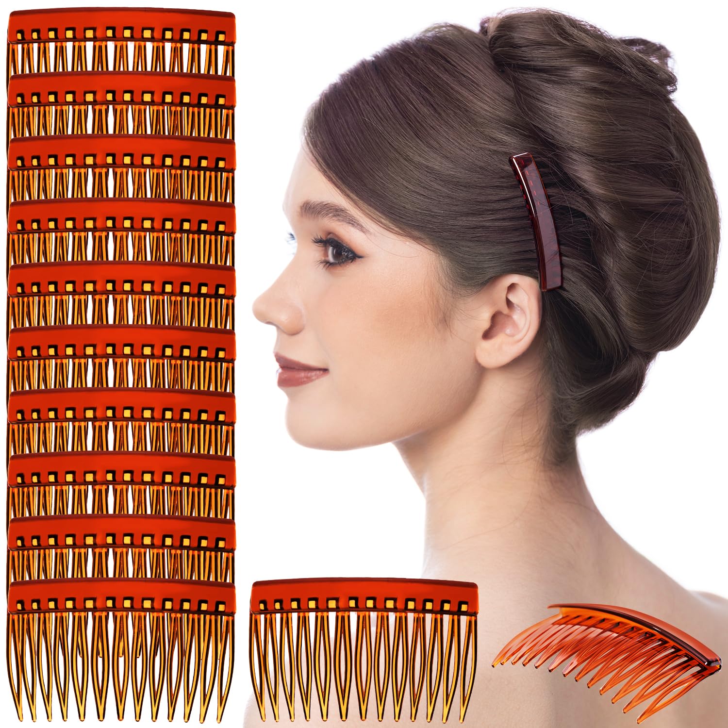 12 Pcs Women's Classic Side Slide Hair Combs - Wide Teeth Solid Plastic Bridal Hair Pins for Women & Girls - Premium Hair Accessories for Weddings, Prom & Everyday Styling (Medium Brown)