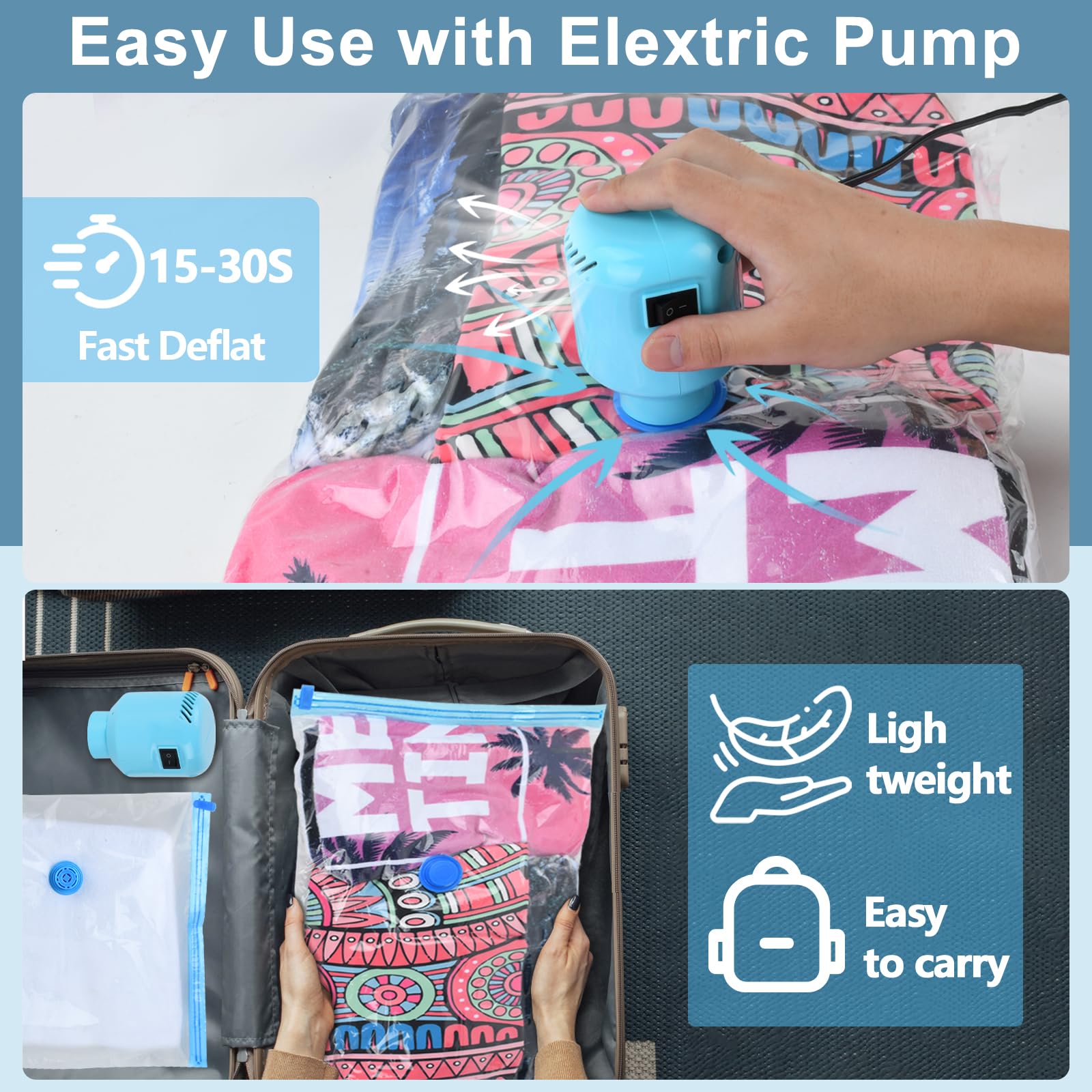 10 Pack Large Vacuum Storage Bags with Electric Pump (5 Jumbo/5 Large) - Space Saving Vacuum Seal Bags for Clothes, Comforters & Blankets | Perfect for Travel, Seasonal Storage & Home Organization