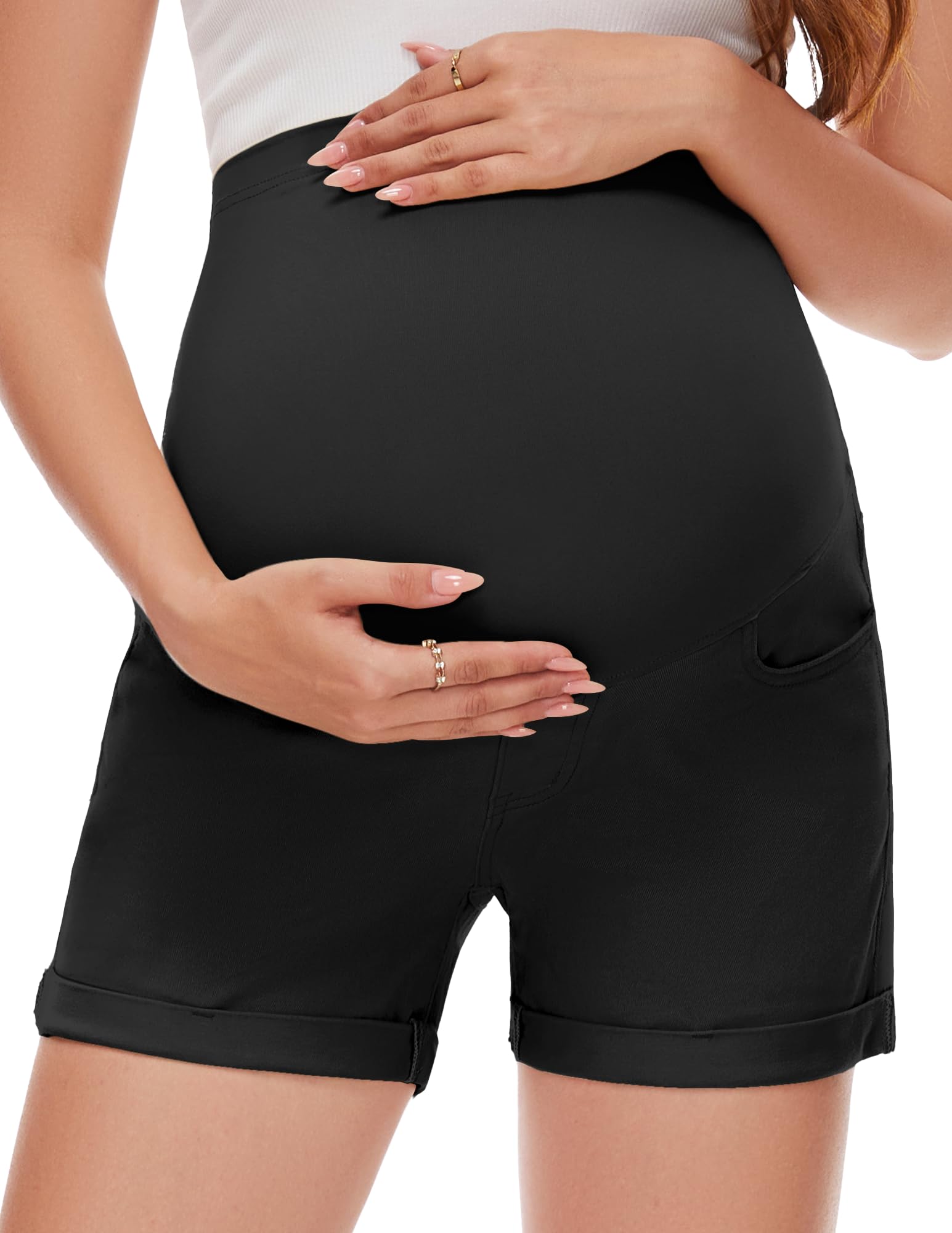 FitGlam Women's Maternity Shorts - Over Belly Pregnancy Lounge, Workout & Sleep Shorts with Pockets | Comfortable for Yoga, Running & Relaxing at Home