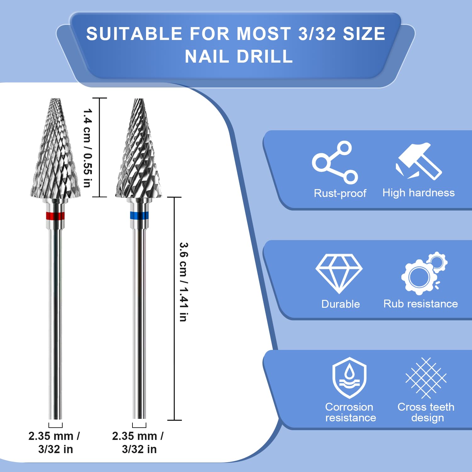 2Pcs Professional Nail Drill Bits Set - 3/32