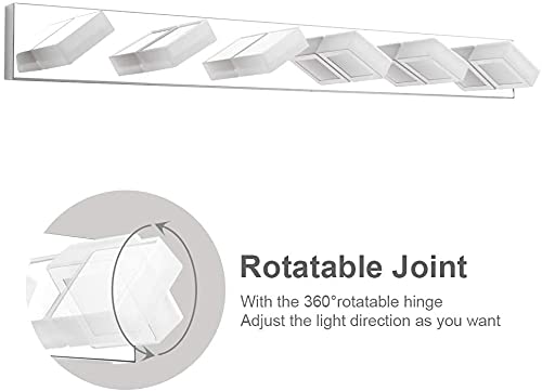 Ralbay 6-Light Modern Chrome LED Bathroom Vanity Light Fixture - Dimmable 6000K Cool White, Acrylic & Stainless Steel Design for Bathroom, Makeup Vanity, and Dressing Room Lighting