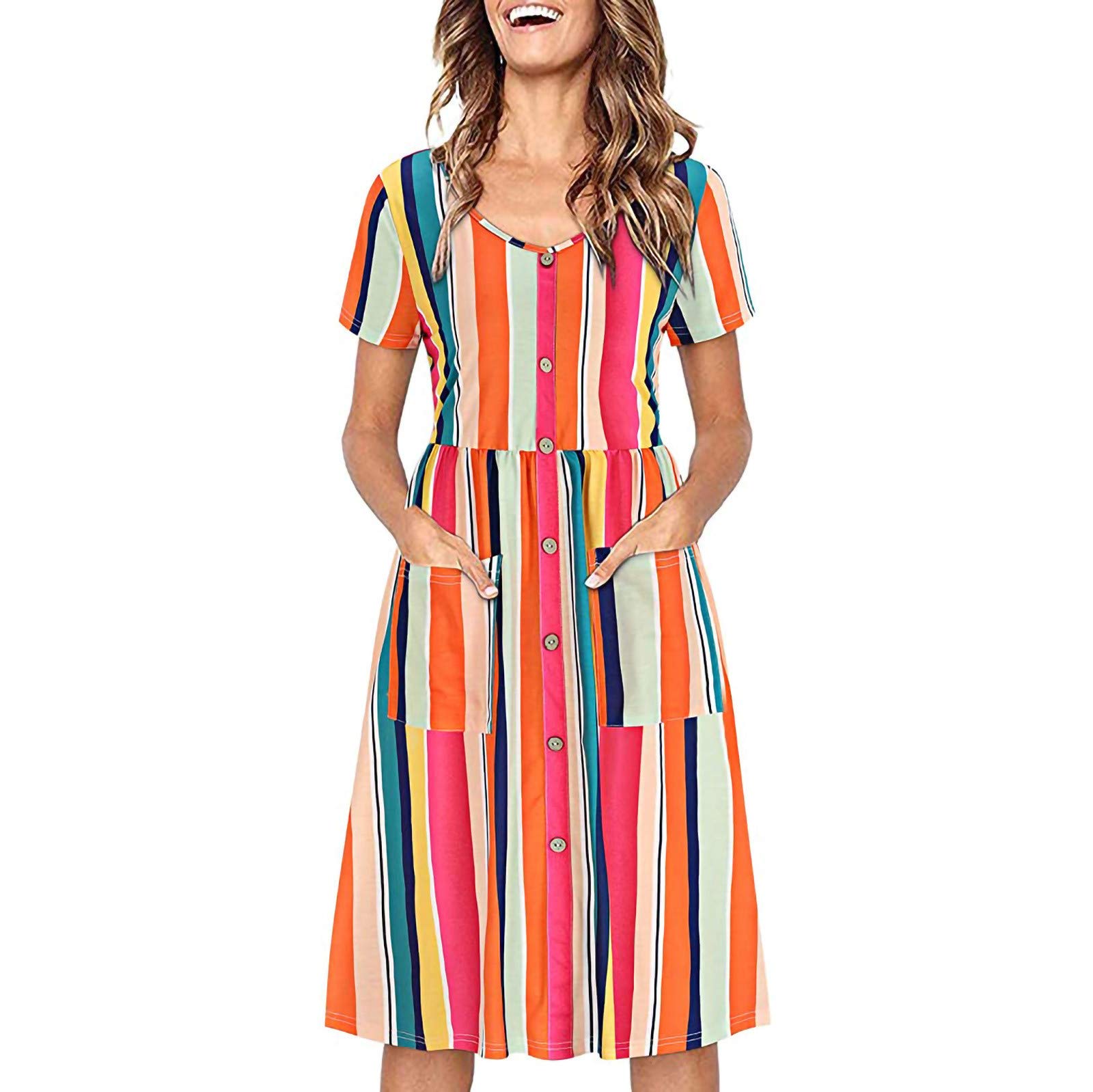 Floral Print Short V-Neck Button Down Maxi Dress for Women - Summer Casual & Beach Wear 2022