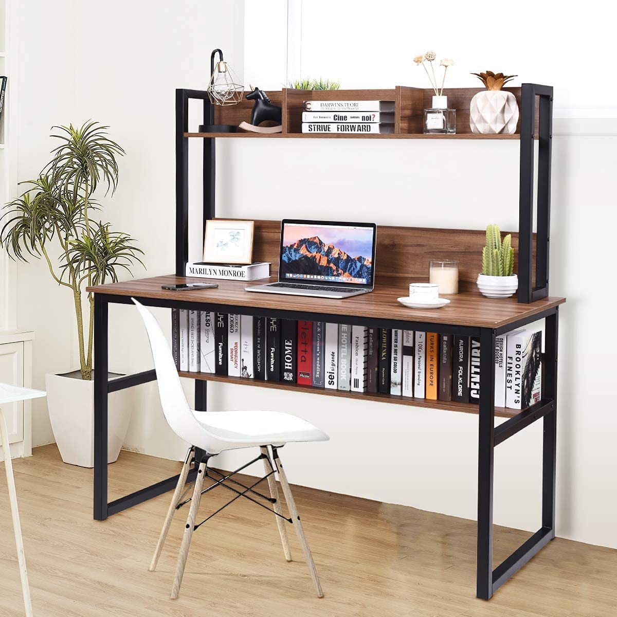 Goplus Modern Computer Desk with Coffee & Black Finish - Home Office Desk for Work, Study, and Gaming - Perfect for Small Spaces & Apartments