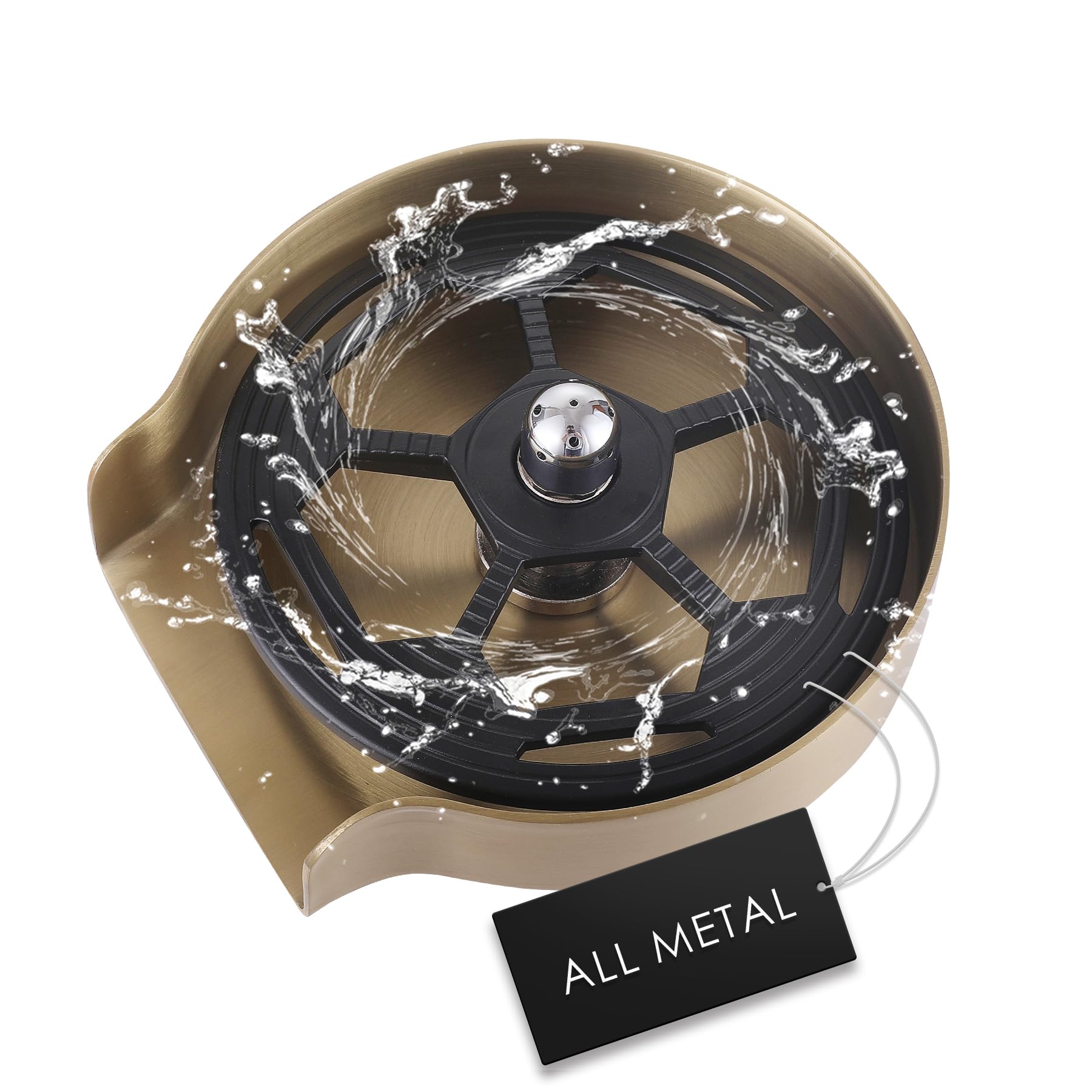 Upgraded 360° Rotating Stainless Steel Glass Rinser for Sink - Brushed Gold Cup Washer with Football Competition Design - Perfect for Bar Sink Attachment, Home Kitchen & Commercial Use