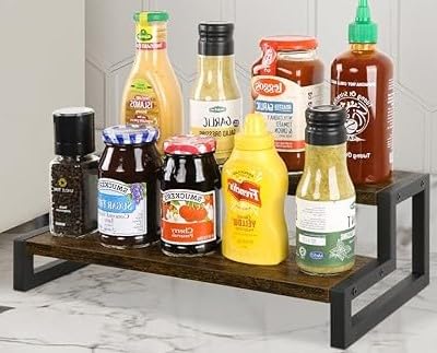 Deseno 12 Inch 2-Tier Wooden Spice Rack - Countertop Kitchen Organizer for Spice Jars, Cooking Essentials & Decor - Perfect for Pantry, Counter Storage, and Displaying Cookbooks or Plants