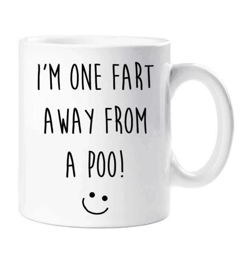 Funny Poop Coffee Mug - 'One Fart Away from a Poo' Novelty Ceramic Cup | Toilet Humor Gift for Boyfriend, Girlfriend, or Retirement | Great Christmas Present for Him or Her | Perfect for Office Pranks, Gag Gifts & Coffee Lovers