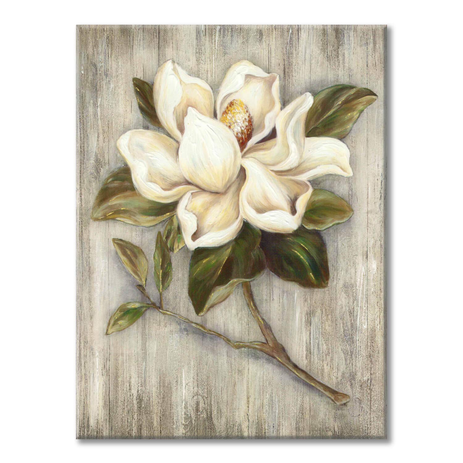 UTOP-art White Rose Floral Canvas Wall Art - Hand Painted Green Leaves Texture Painting - 18x24 Inch Bedroom & Bathroom Decor - Perfect for Plant Wall Decor, Living Room, Office