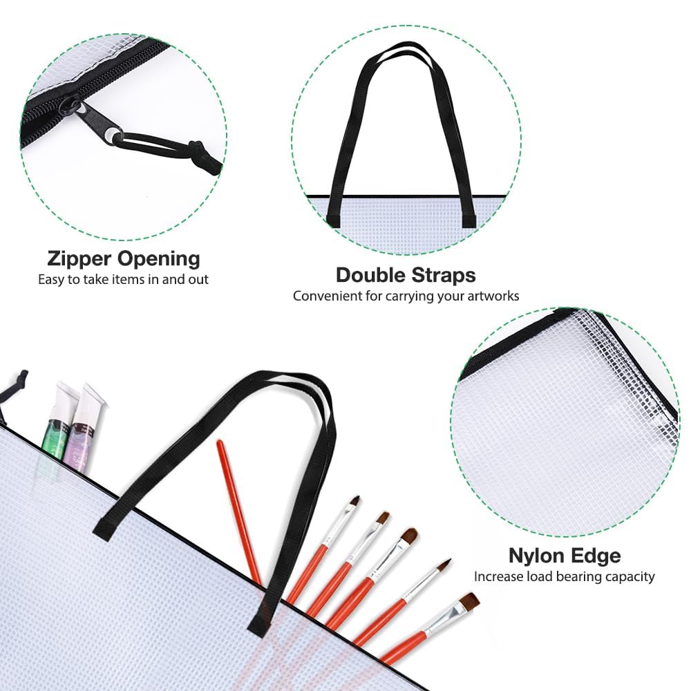 2 Pack 19x25 Inch Art Portfolio Bags with Handle & Zipper - Vinyl Mesh Artwork Storage Case for Bulletin Boards, Scrapbooks, Posters - Perfect for Artists, Students & Teachers (School, Office, Studio Use)