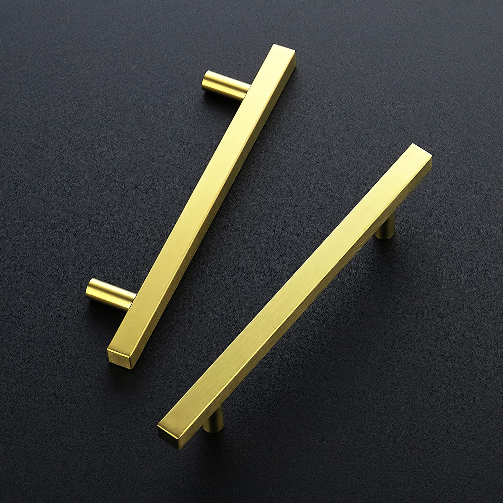 Ravinte 60 Pack 7.38 Inch Square Cabinet Pulls - Brushed Brass Stainless Steel Kitchen Drawer Handles - 7-3/8” Length, 5” Hole Center - Perfect for Modern Kitchen Cabinets, Bathroom Vanities & Furniture Upgrades