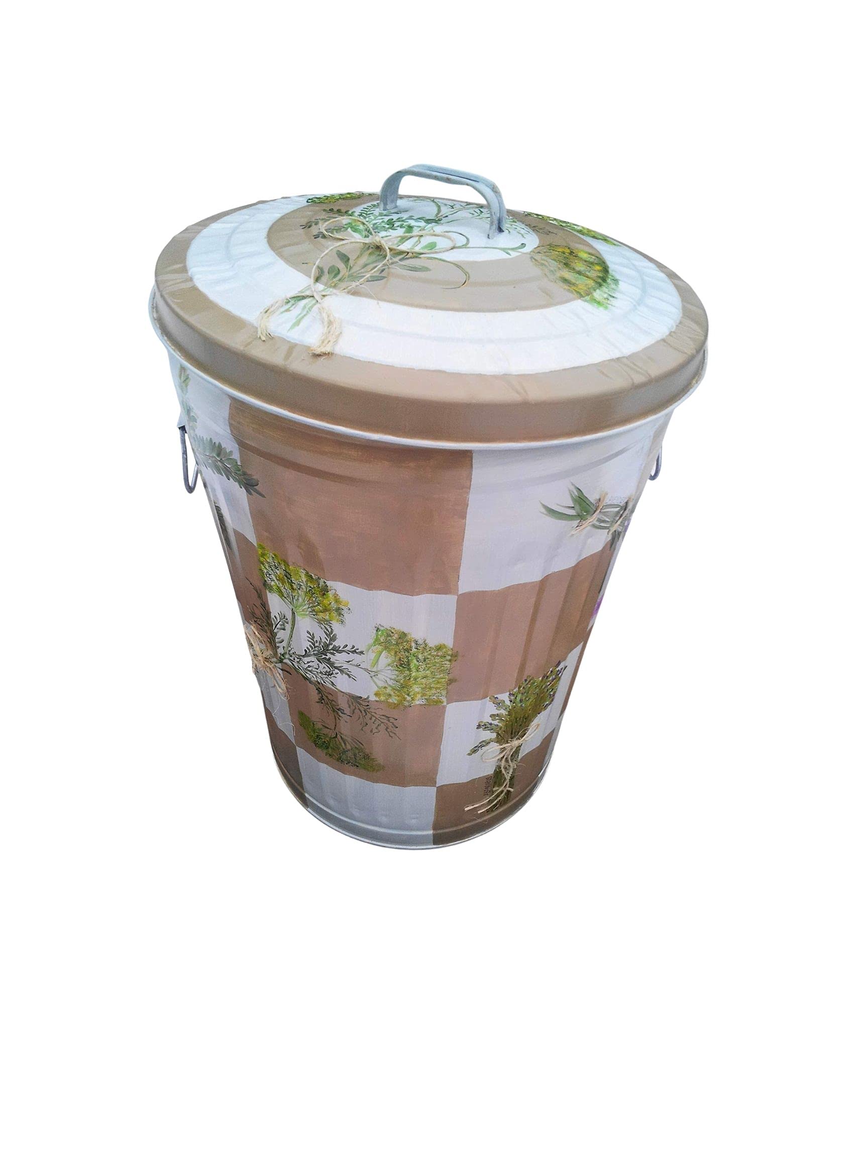 20 Gallon Hand Painted Galvanized Steel Trash Can with Lid - Rustproof Outdoor Garbage Bin for Kitchen, Garage, Patio & Garden Waste Disposal