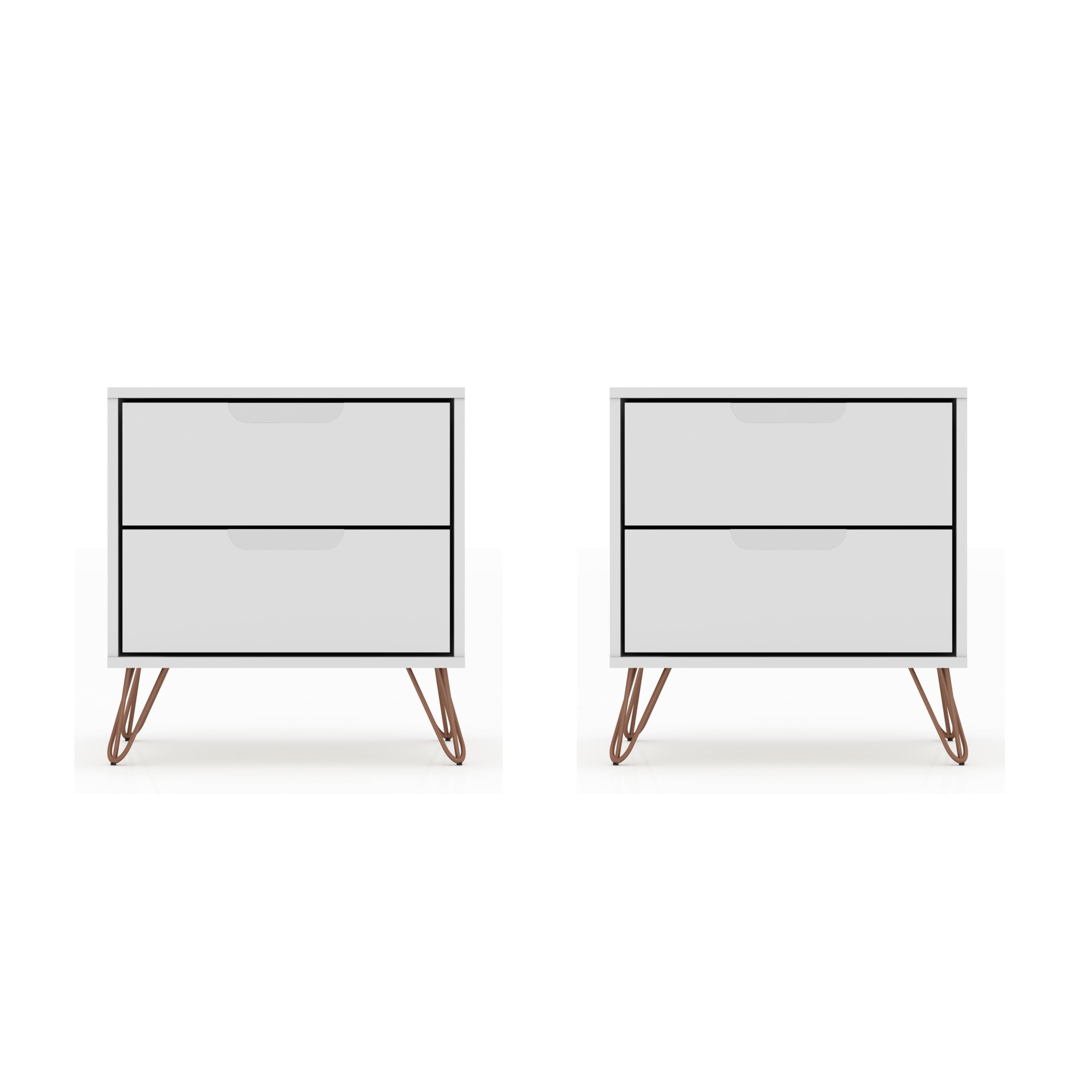 Mid Century Modern Nightstands Set of 2 - White Minimalist Bedside Tables with Drawers for Bedroom & Living Room | Storage Organizer & Display Shelf for Small Spaces | Perfect for Apartments, Dorms & Guest Rooms