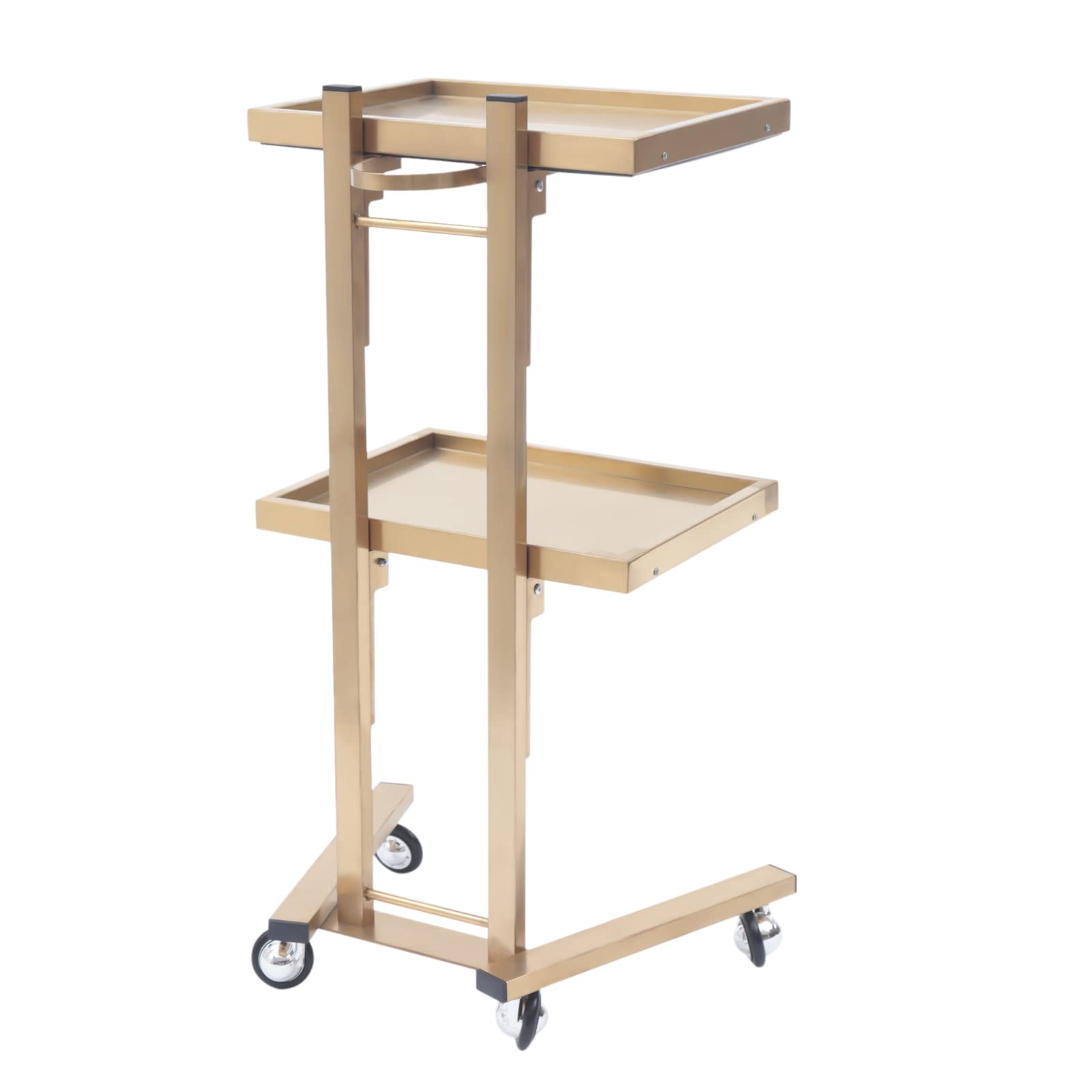 2 Tier Gold Beauty Salon SPA Rolling Cart - Foldable Stainless Steel Tray Trolley for Esthetician Machines | Mobile Storage Organizer for Beauty Tools & Equipment | Perfect for Salon, Spa & Home Use