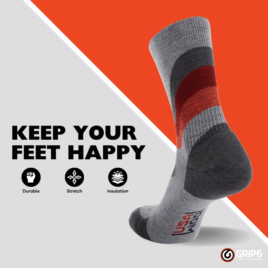 GRIP6 Merino Wool Crew Socks for Hiking & Outdoor - Lightweight USA-Made Wool Socks for Men & Women - Perfect for Camping, Backpacking & Daily Wear