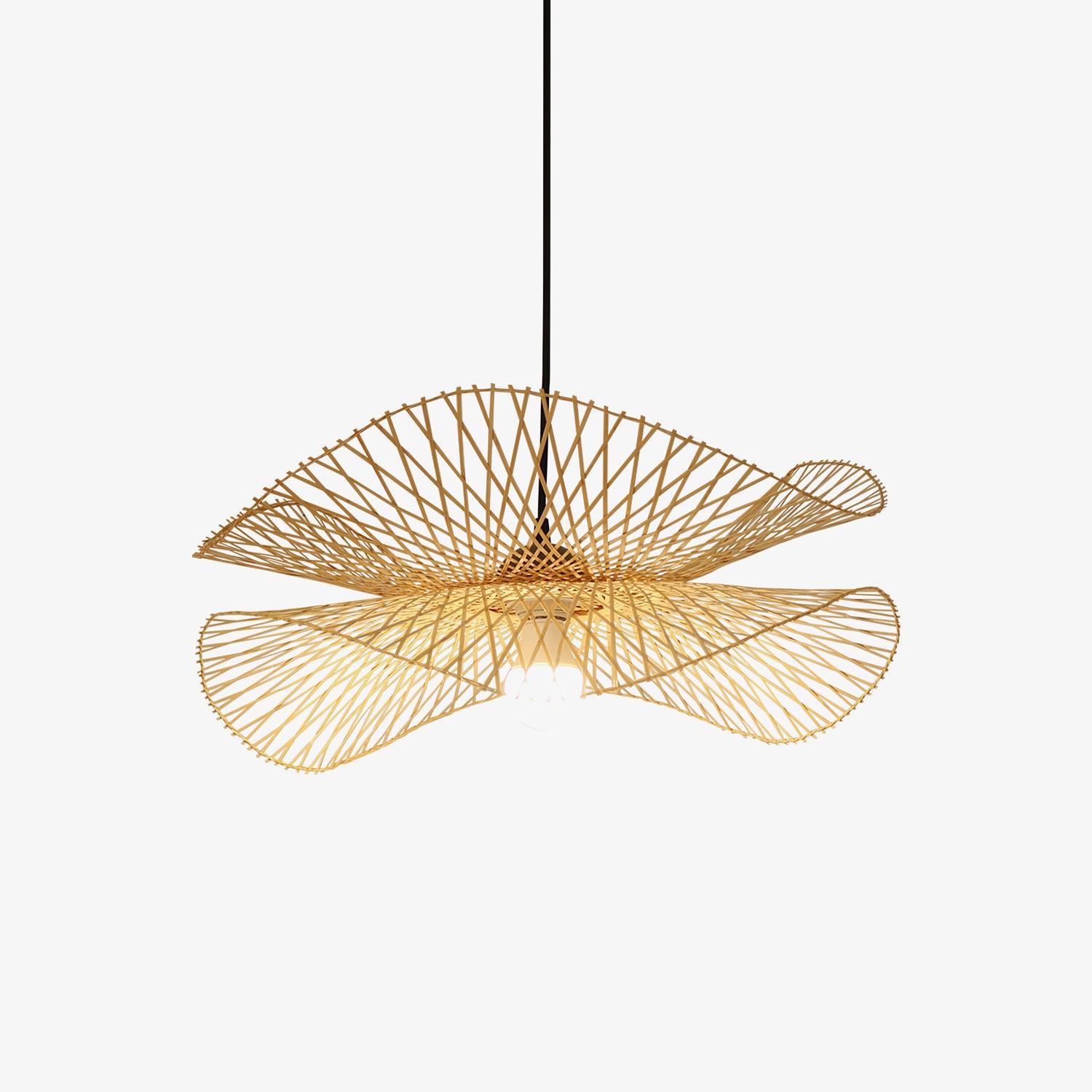 Handmade Bamboo Frame Pendant Light - Natural Rattan Hanging Lamp for Dining Room, Bedroom & Living Room Decor - Eco-Friendly Boho Ceiling Lighting Fixture